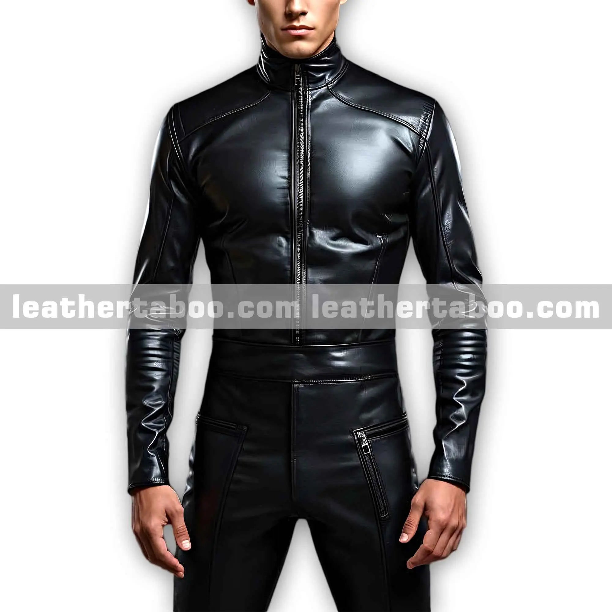 Menโs Black Sheepskin Leather Slim Fit Modern Design Jumpsuit with Long Sleeves