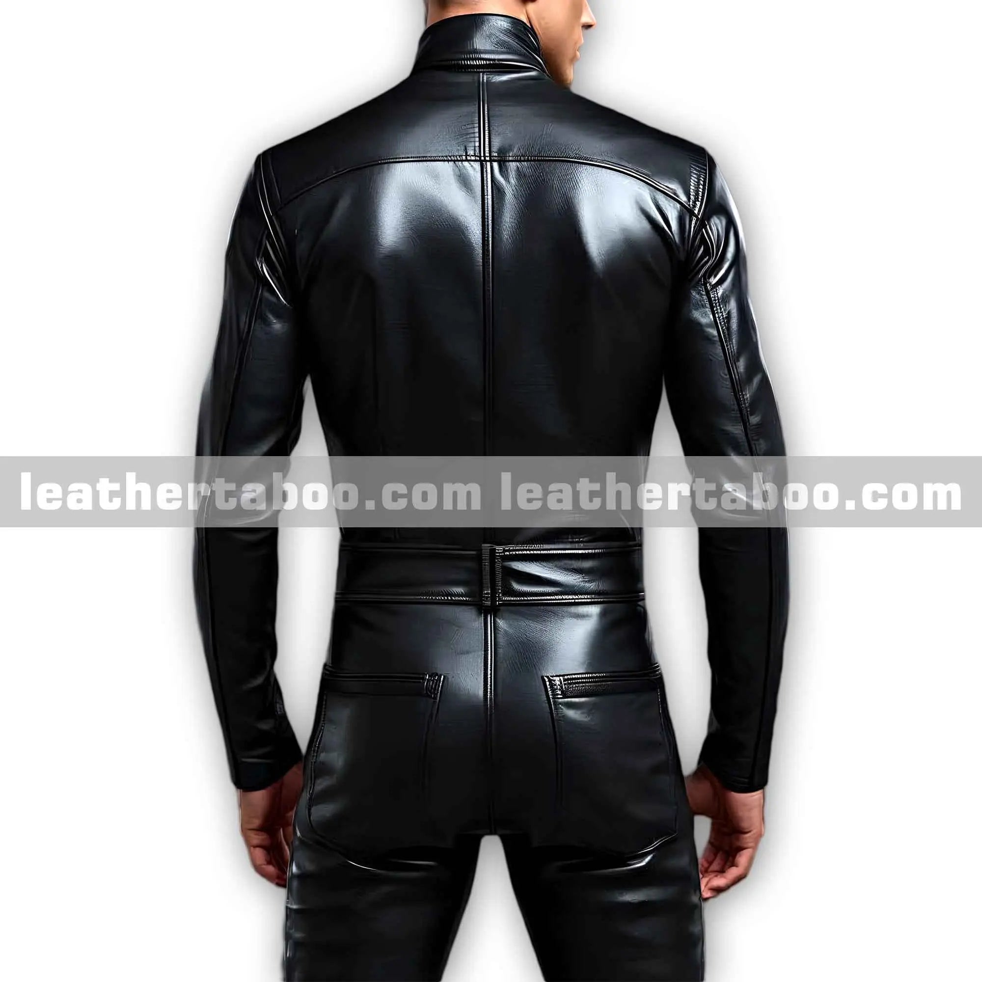 Menโs Black Sheepskin Leather Slim Fit Modern Design Jumpsuit with Long Sleeves