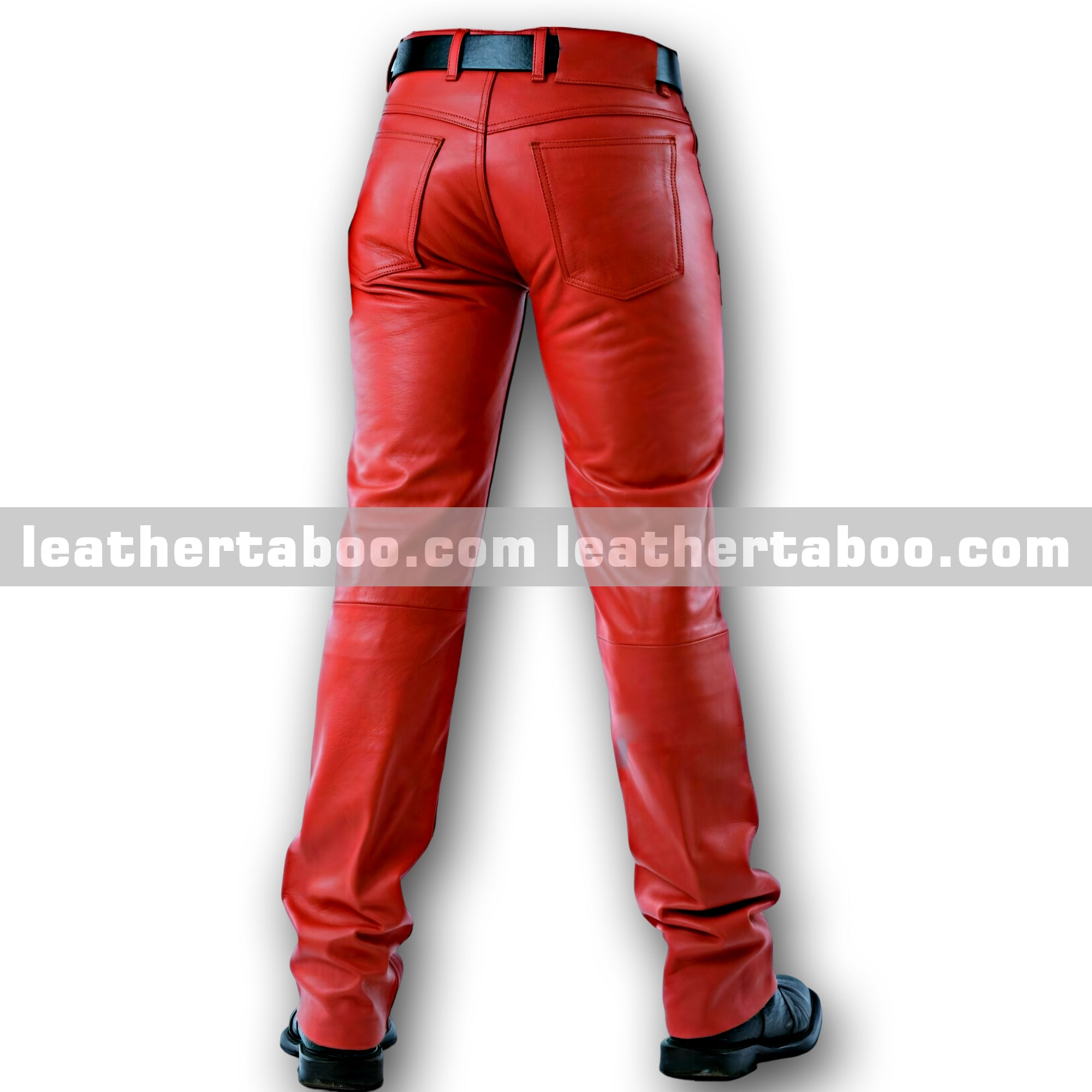 Men’s Fashion Red Sheepskin Leather Pants – Stylish Slim Fit Leather Bottoms for Daily Wear - Leather taboo