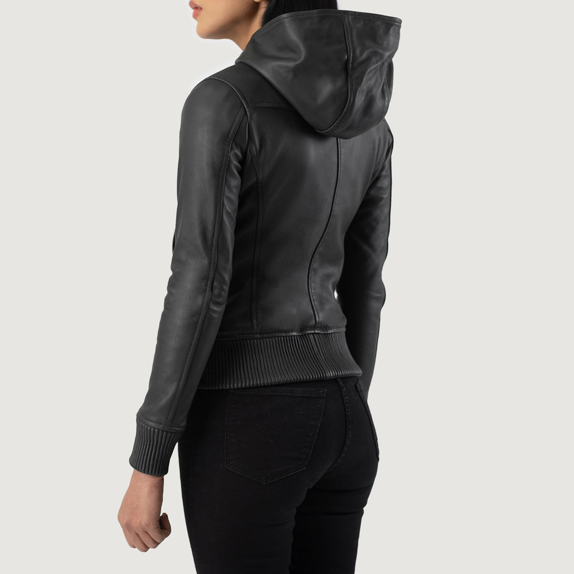 Luna Black Hooded Leather Bomber Jacket leather taboo