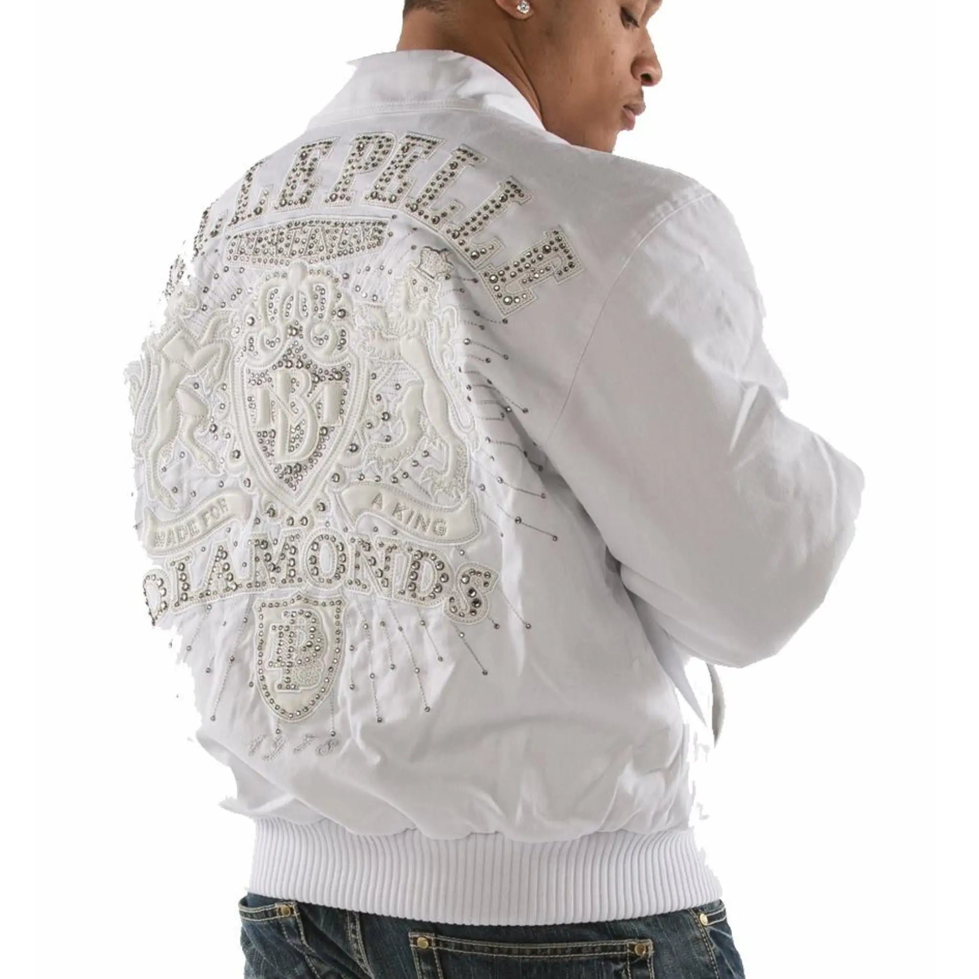 Premium Pelle Pelle White Cowhide Leather Jacket for Men | Stylish Embroidered Logo Design with Zip Closure - Leather taboo