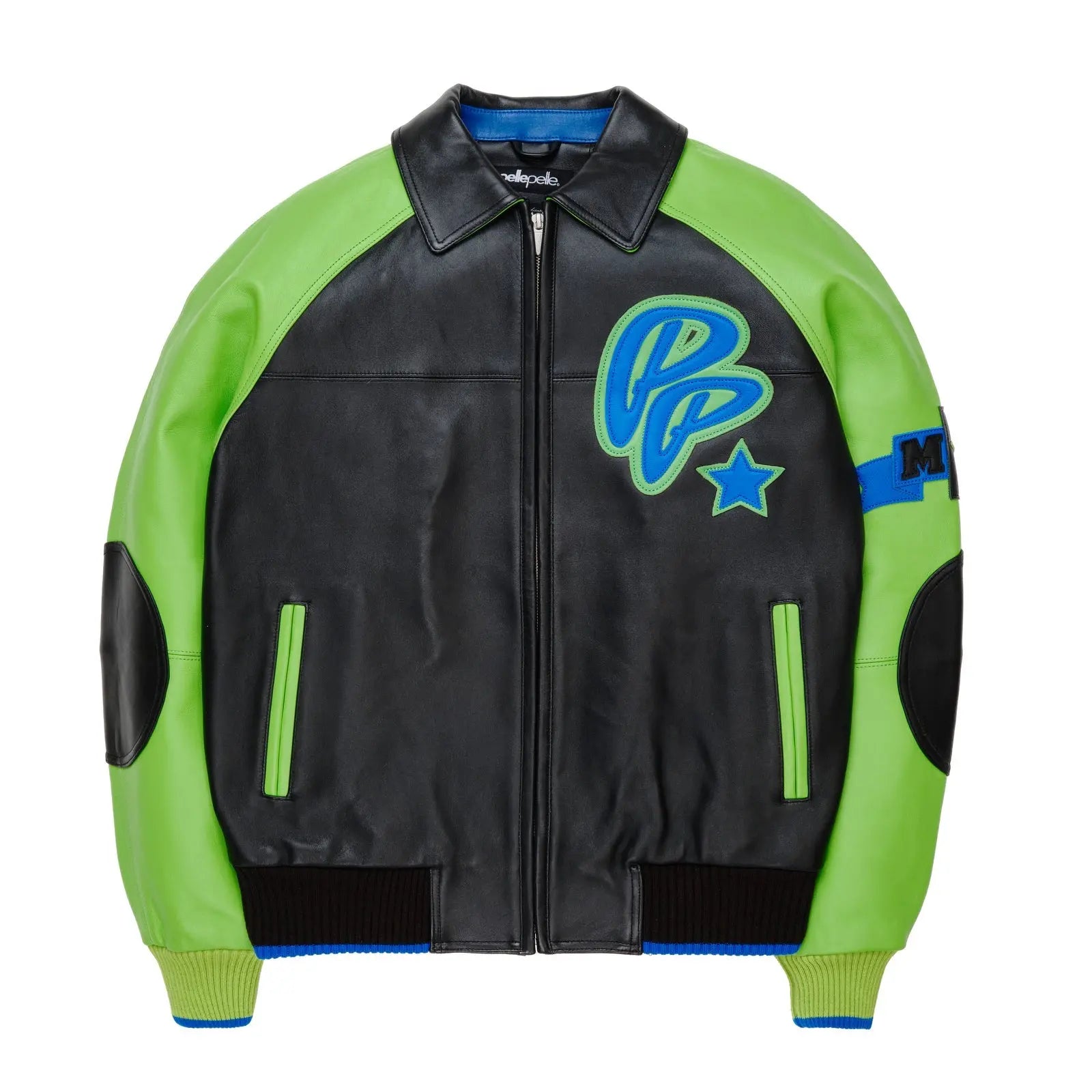 Pelle Pelle Neon Green & Black Cowhide Leather Jacket for Men โ Bold Streetwear Style - Leather taboo