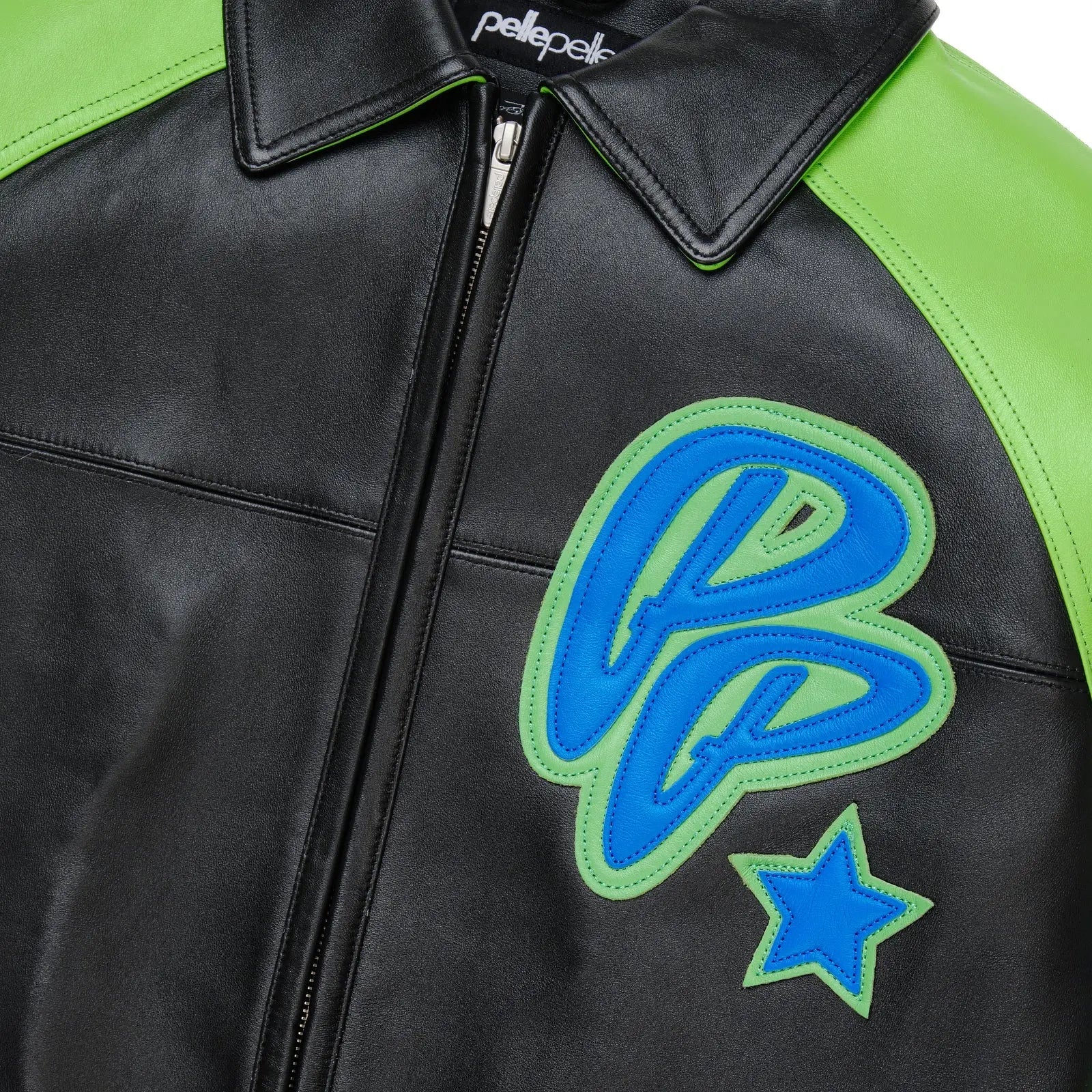 Pelle Pelle Neon Green & Black Cowhide Leather Jacket for Men โ Bold Streetwear Style - Leather taboo