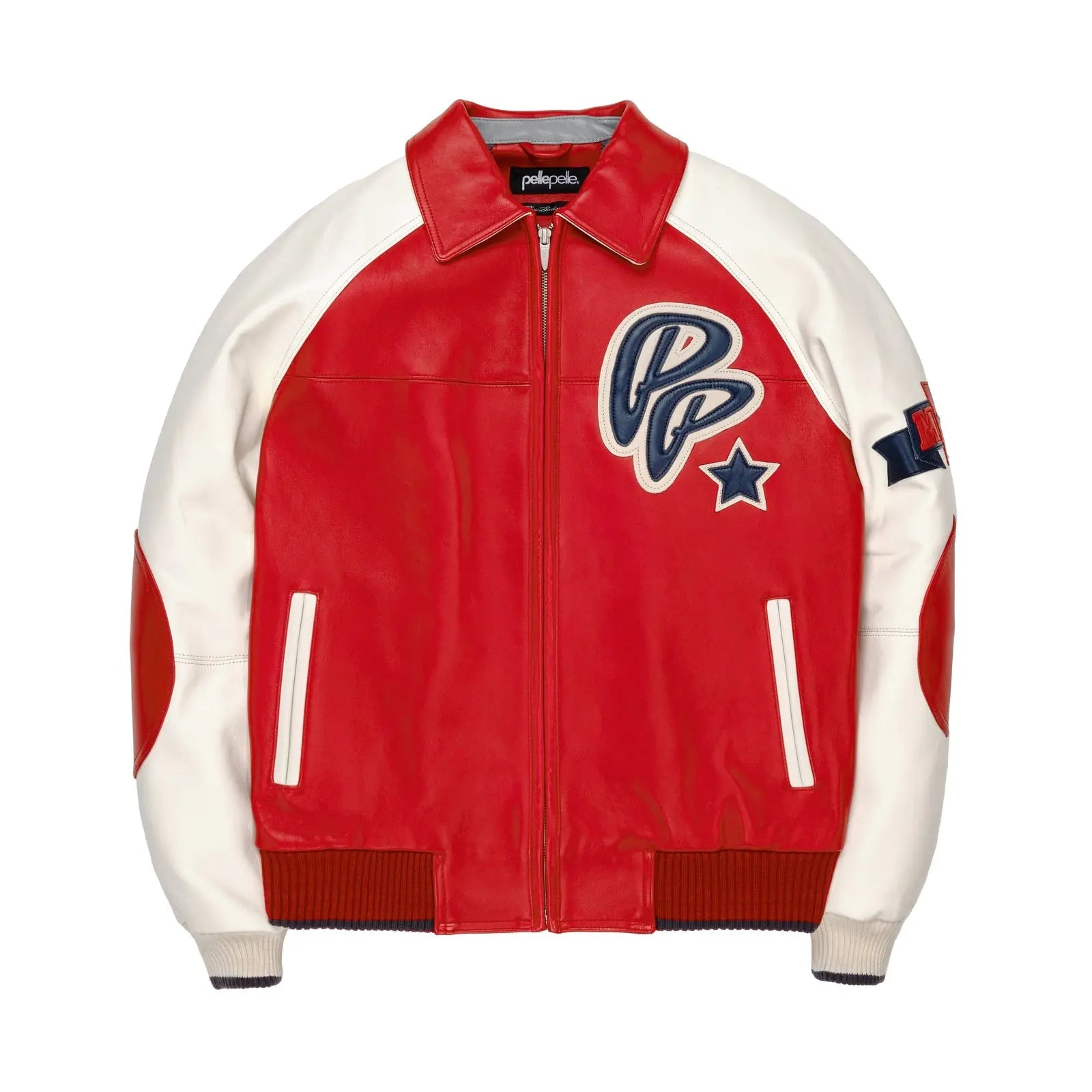 Pelle Pelle Red & White Cowhide Leather Jacket for Men โ Iconic Varsity Streetwear Look - Leather taboo
