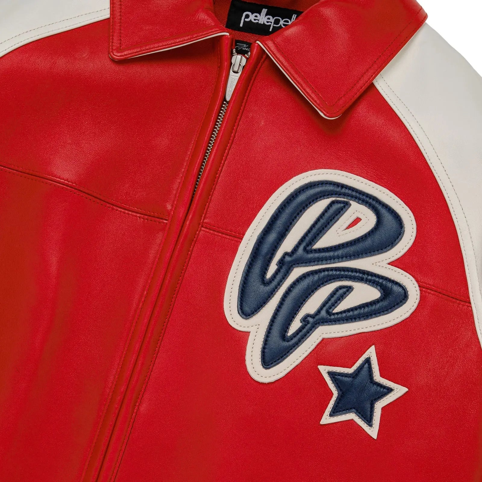 Pelle Pelle Red & White Cowhide Leather Jacket for Men โ Iconic Varsity Streetwear Look - Leather taboo