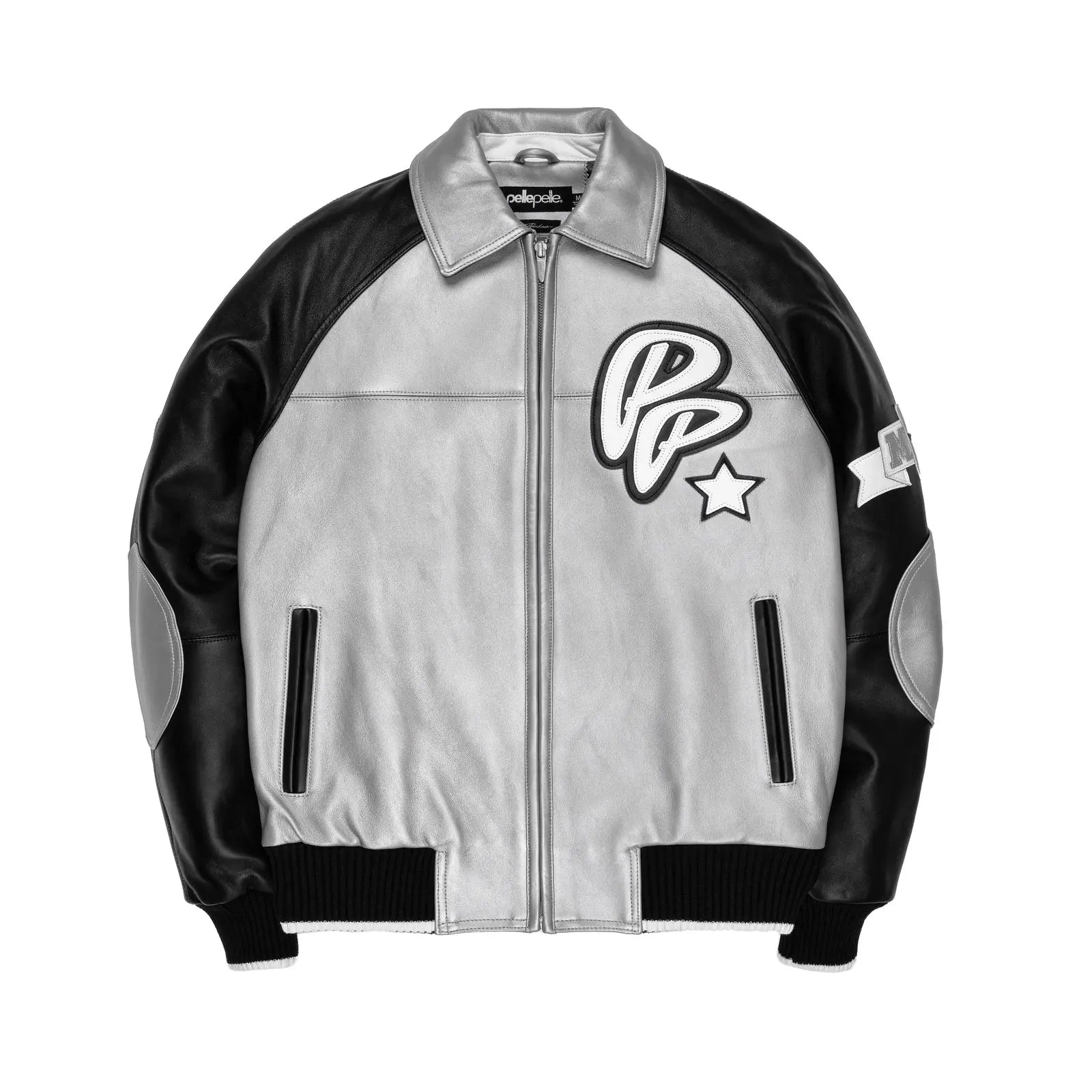 Pelle Pelle Silver & Black Cowhide Leather Jacket for Men โ Sleek Monochrome Streetwear - Leather taboo