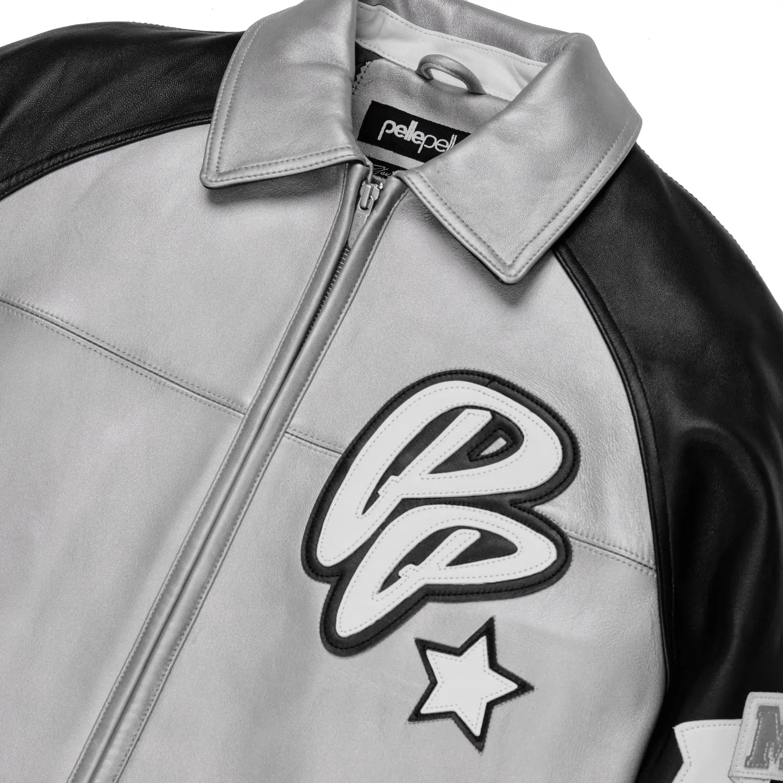 Pelle Pelle Silver & Black Cowhide Leather Jacket for Men โ Sleek Monochrome Streetwear - Leather taboo
