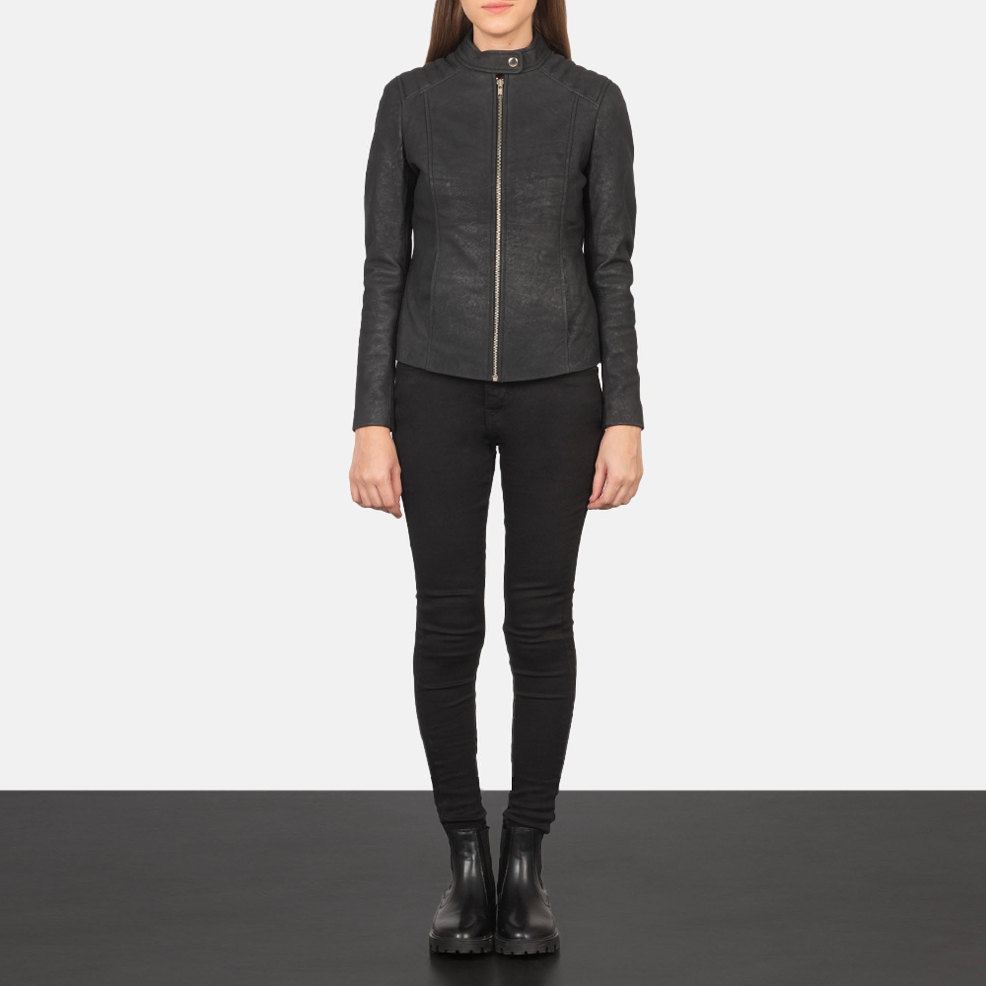 Kelsee Distressed Black Leather Biker Jacket leather taboo