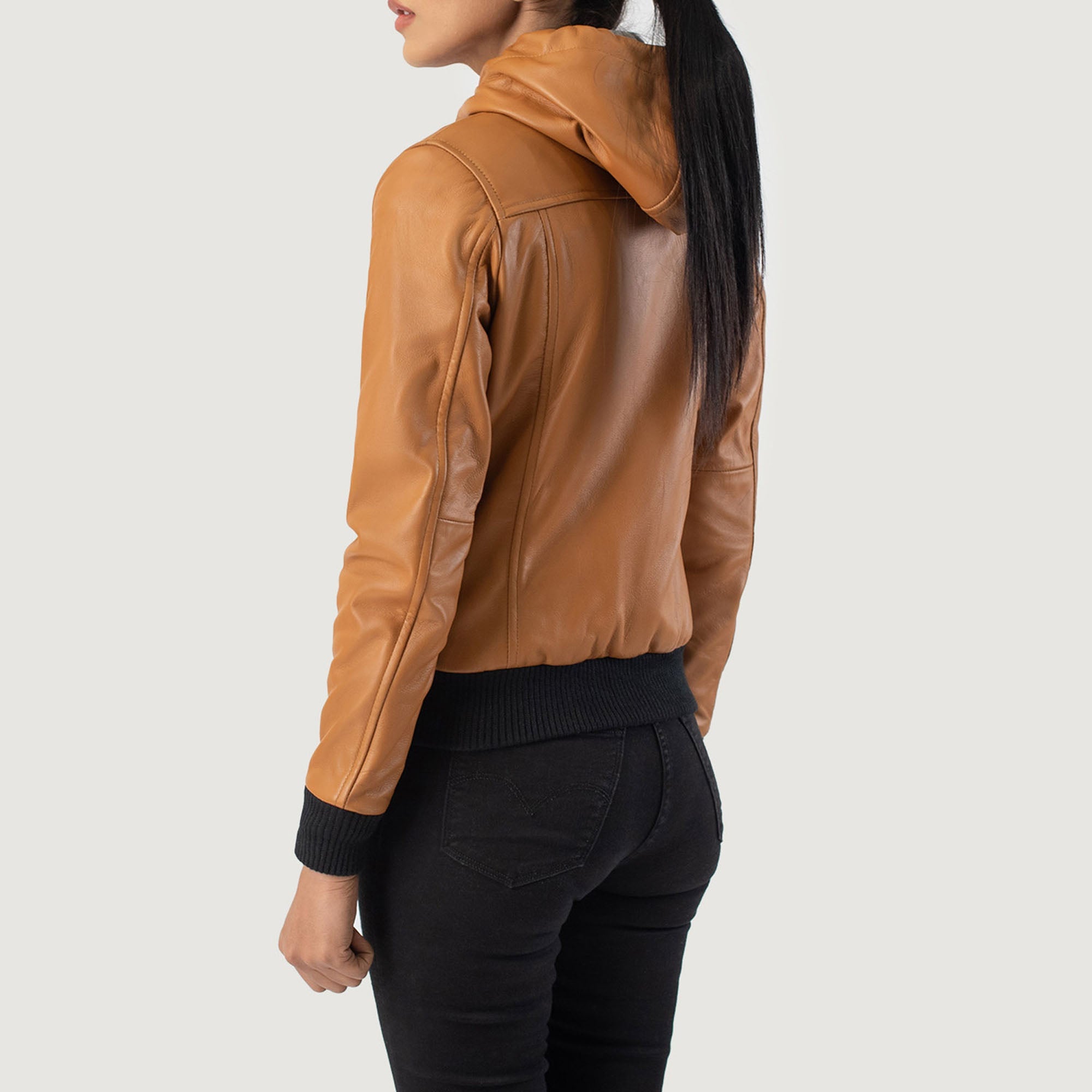 Rebella Brown Hooded Leather Bomber Jacket leather taboo