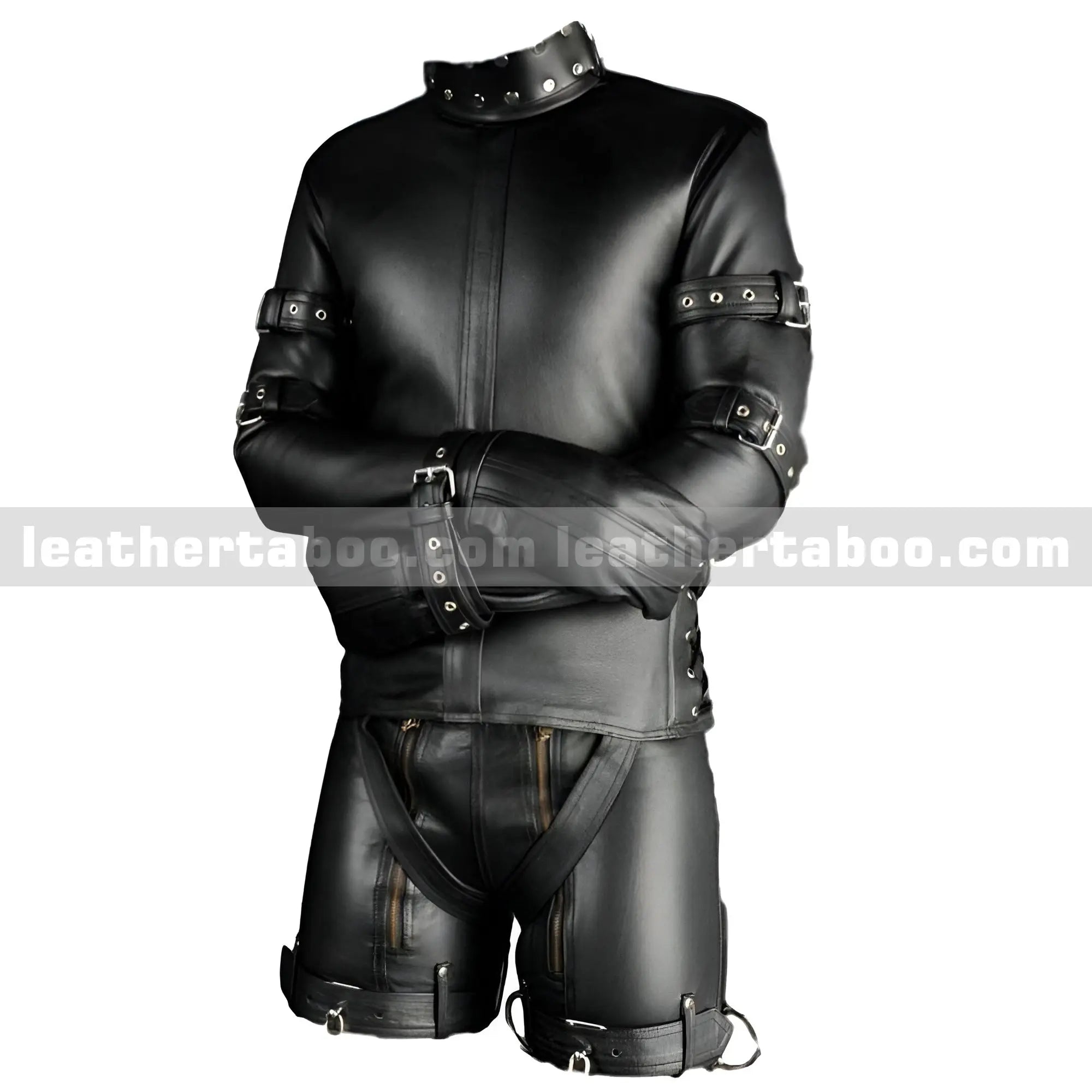 MEN,S BLACK REAL LEATHER STRAITJACKET LEATHER LINING STRAITJACKET HEAVY DUTY BLACK STRAITJACKET FOR MEN - Leather taboo