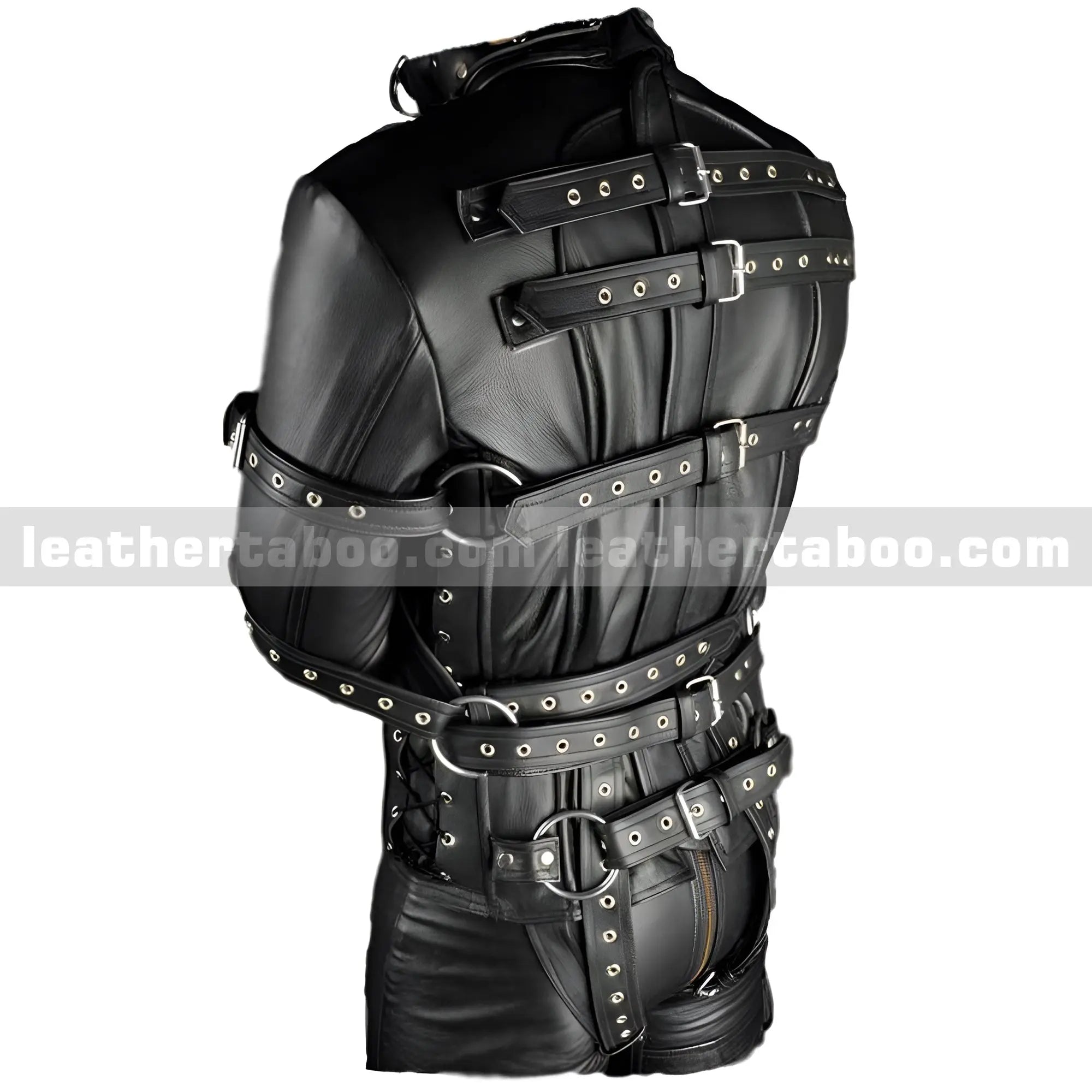 MEN,S BLACK REAL LEATHER STRAITJACKET LEATHER LINING STRAITJACKET HEAVY DUTY BLACK STRAITJACKET FOR MEN - Leather taboo