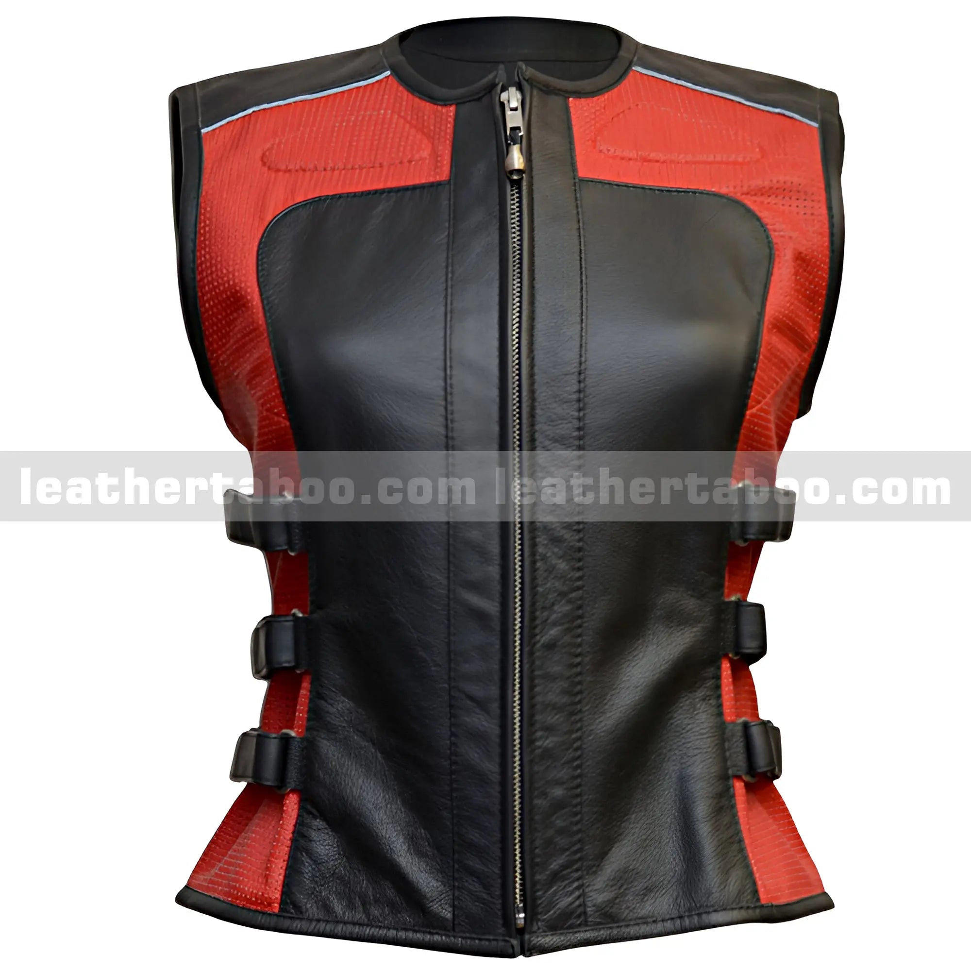 Ladies Motorcycle Vest Real Leather Women Vest Red and Black Biker Vest For Ladies - Leather taboo
