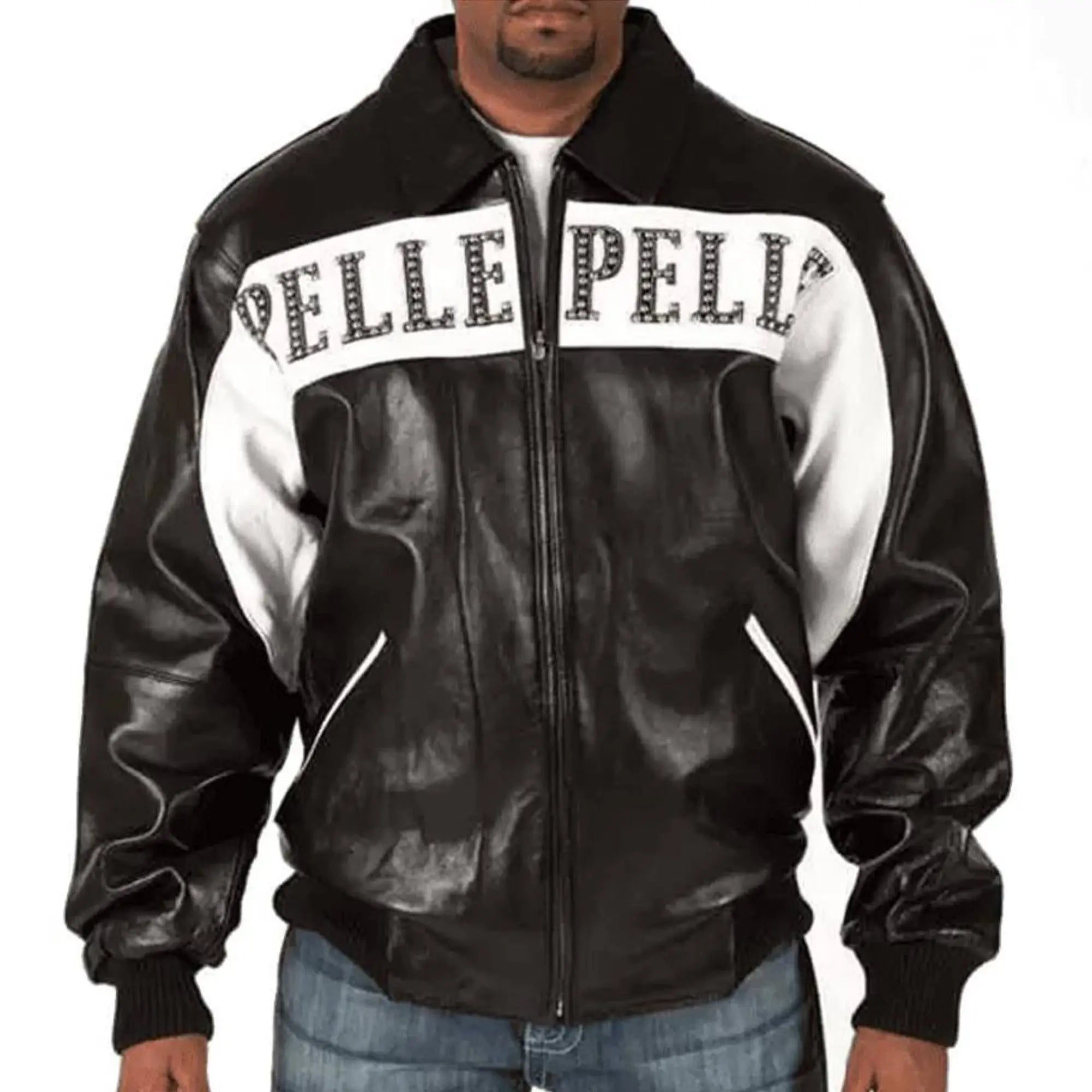 Premium Pelle Pelle Black & White Cowhide Leather Jacket for Men โ Classic Streetwear Style - Leather taboo