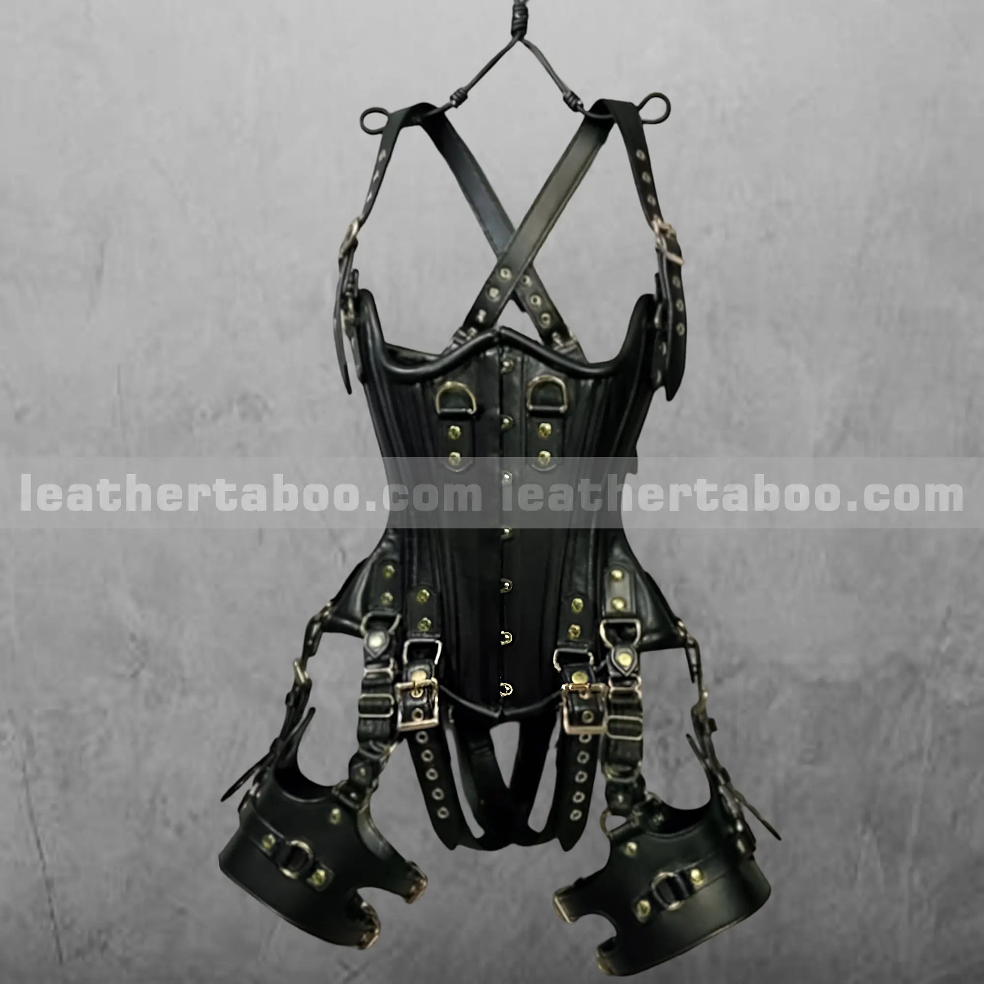 Full-Body Leather Bondage Corset Set with Cuffs & Harness Straps โ Fetish BDSM Restraint Gear - Leather taboo