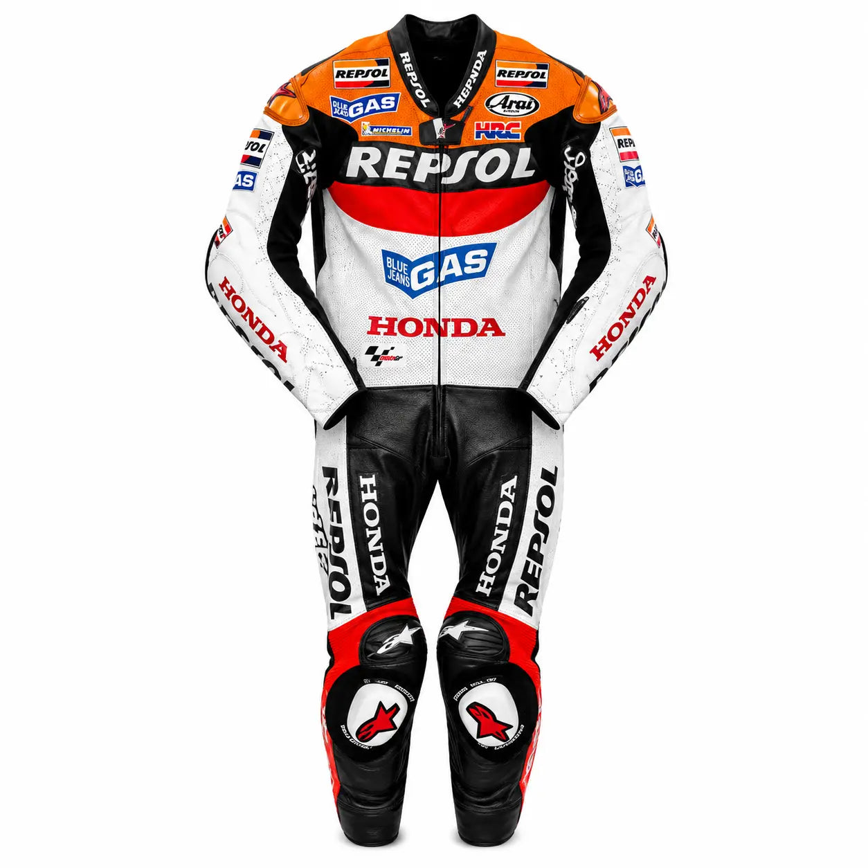 2006 MotoGP Repsol Honda leather racing suit handcrafted from premium cowhide leather.