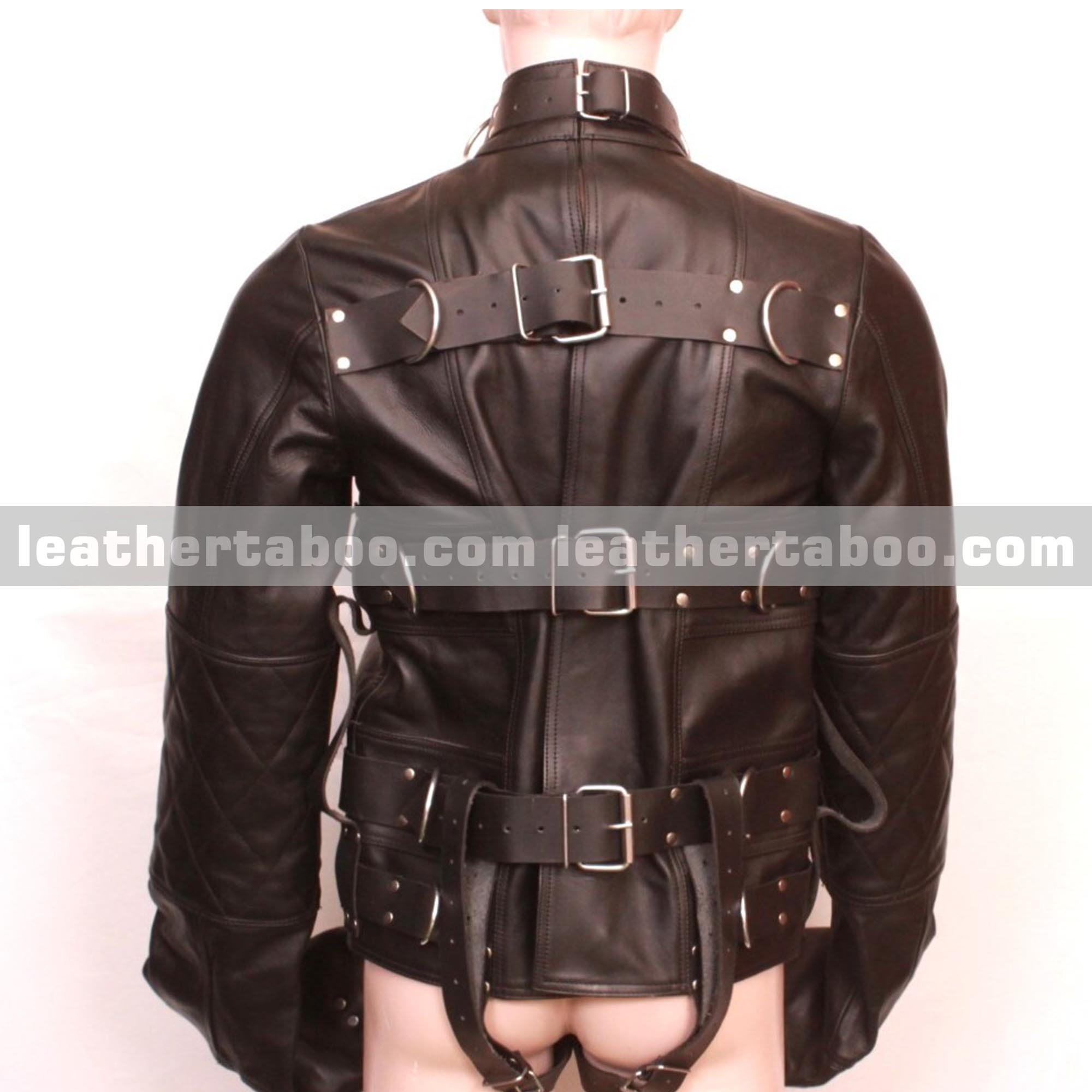 Real Black Cow Leather Straight Jacket Heavy Duty Leather Straitjacket