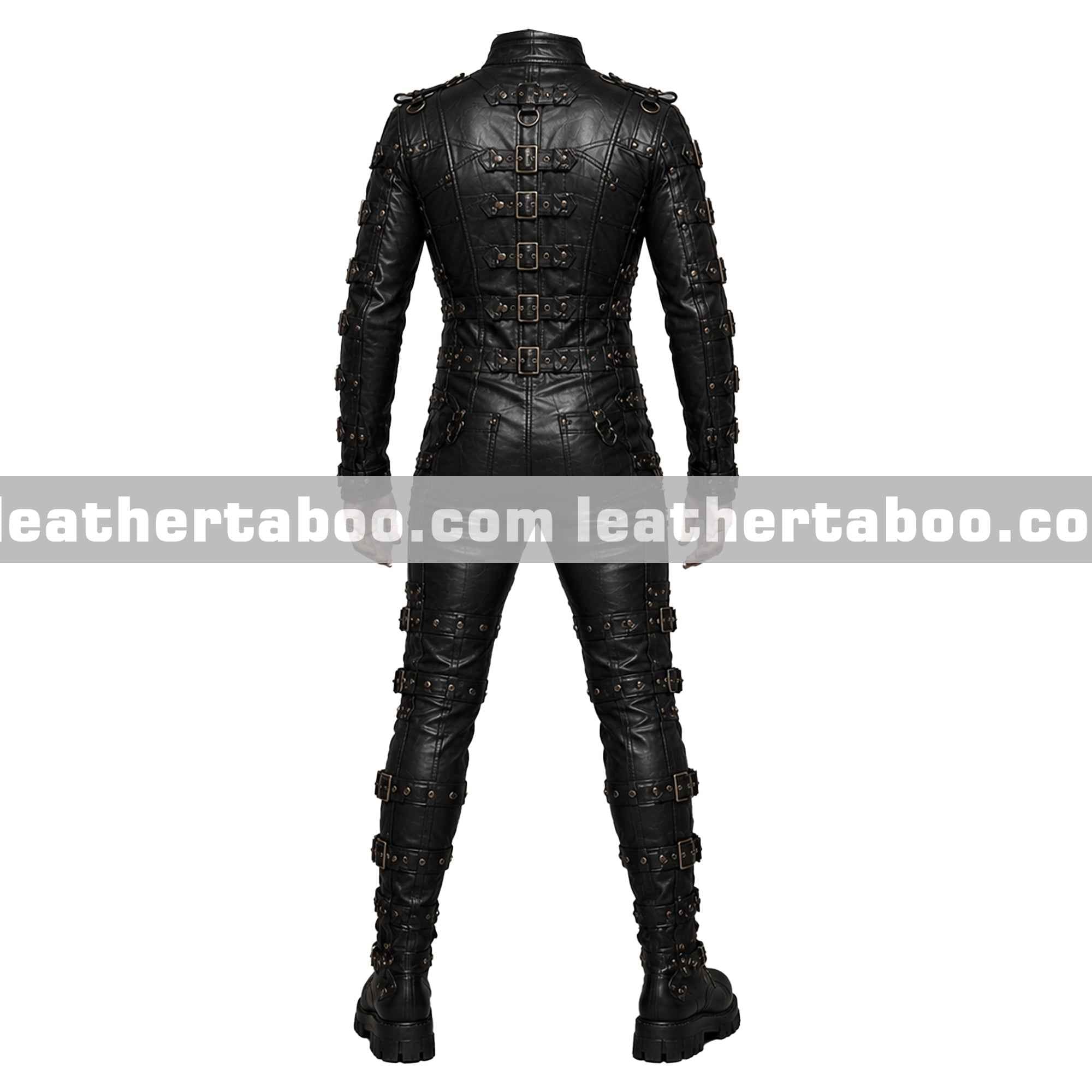 Menโs Cowhide Leather Bondage Harness Outfit with Buckles, Gothic Full Body Costume, Custom Fit