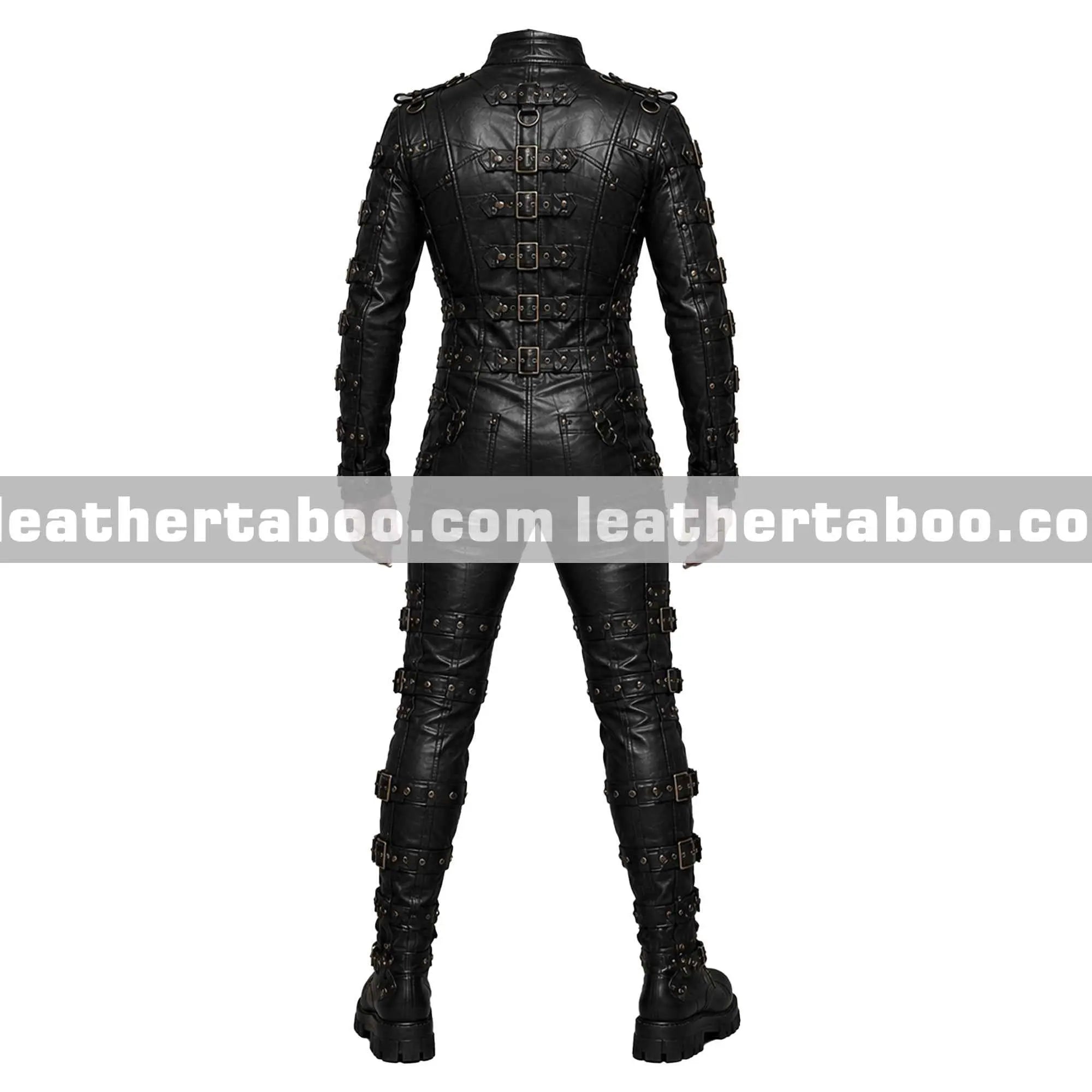 Menโs Cowhide Leather Bondage Harness Outfit with Buckles, Gothic Full Body Costume, Custom Fit