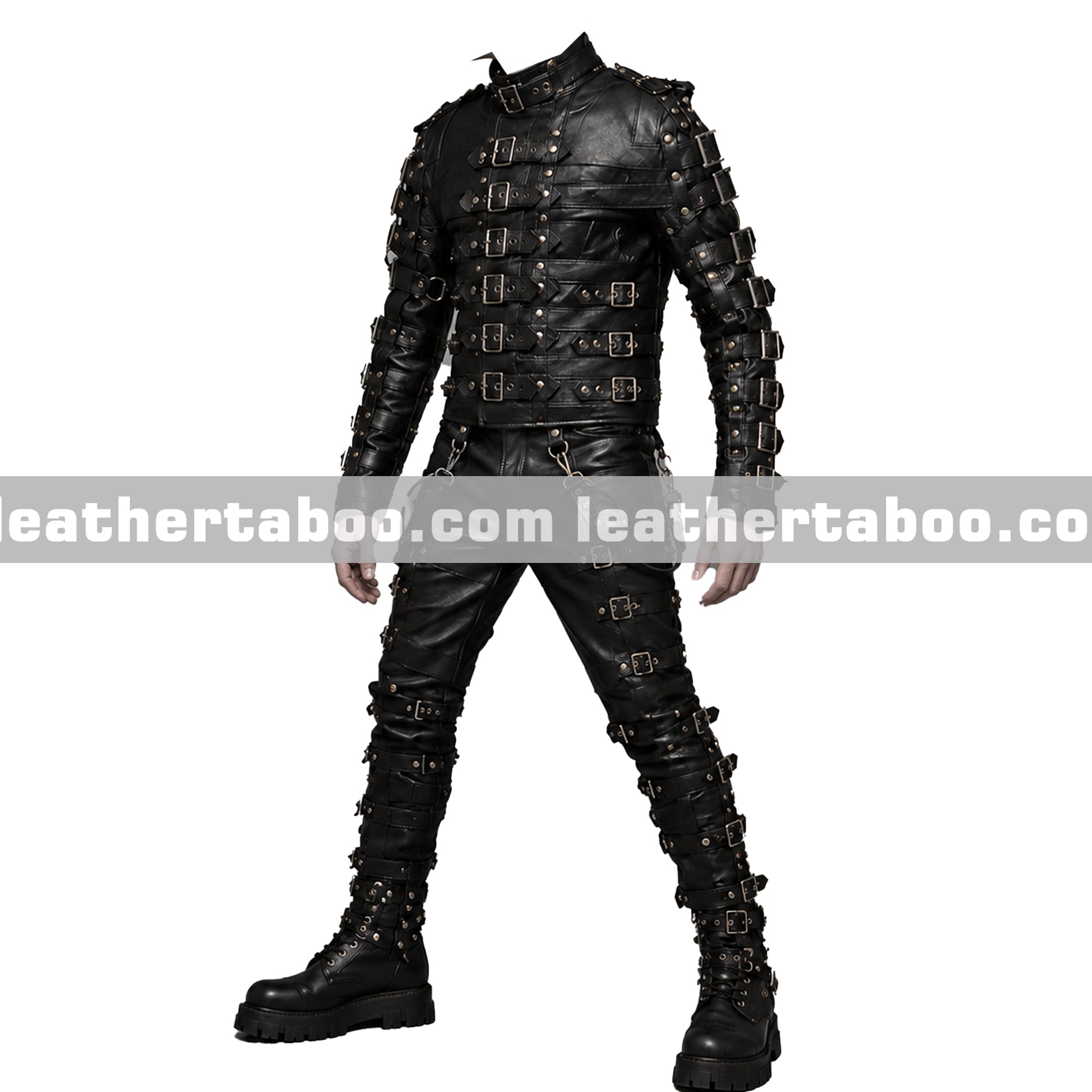Men’s Cowhide Leather Bondage Harness Outfit with Buckles, Gothic Full Body Costume, Custom Fit leathertaboo.com