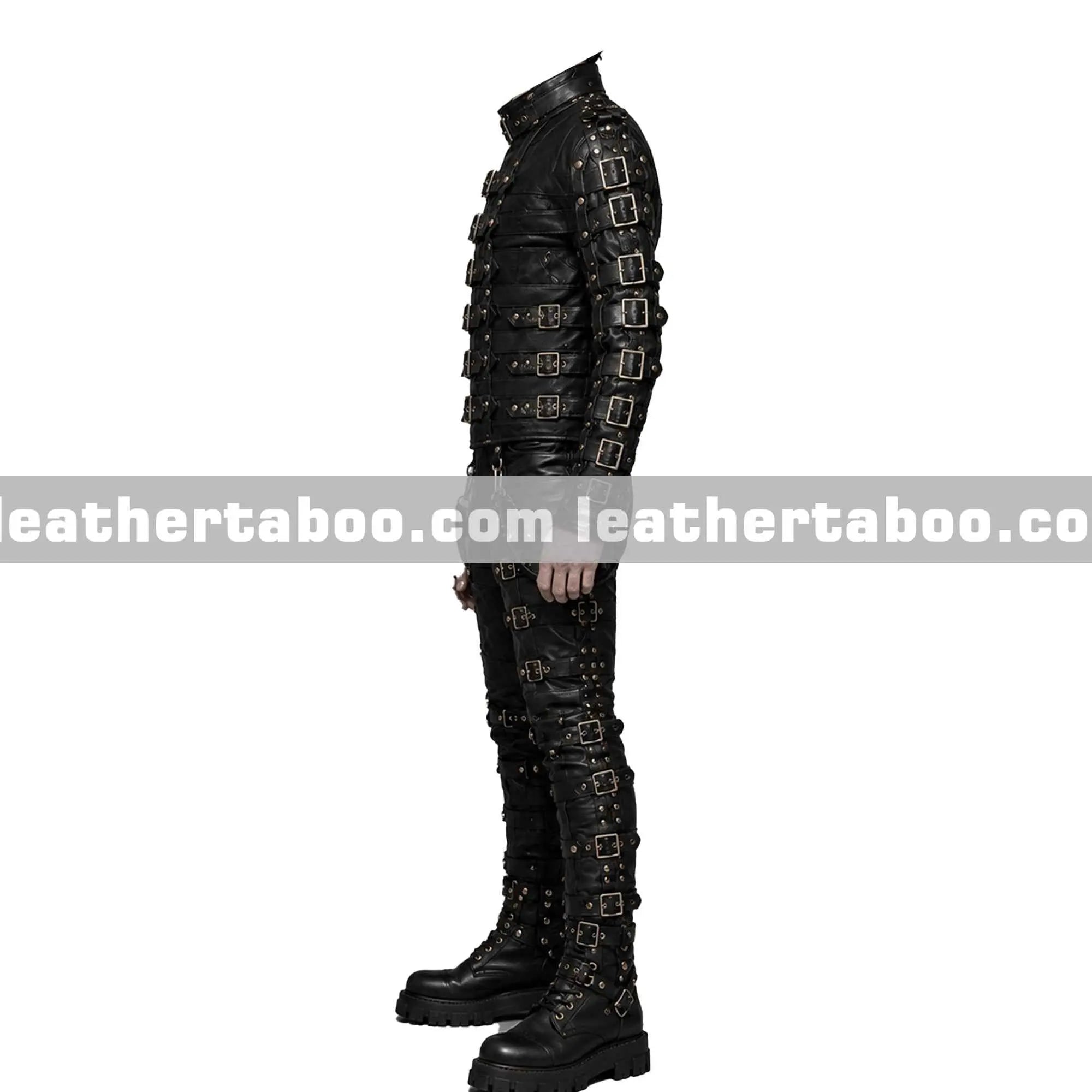 Men’s Cowhide Leather Bondage Harness Outfit with Buckles, Gothic Full Body Costume, Custom Fit