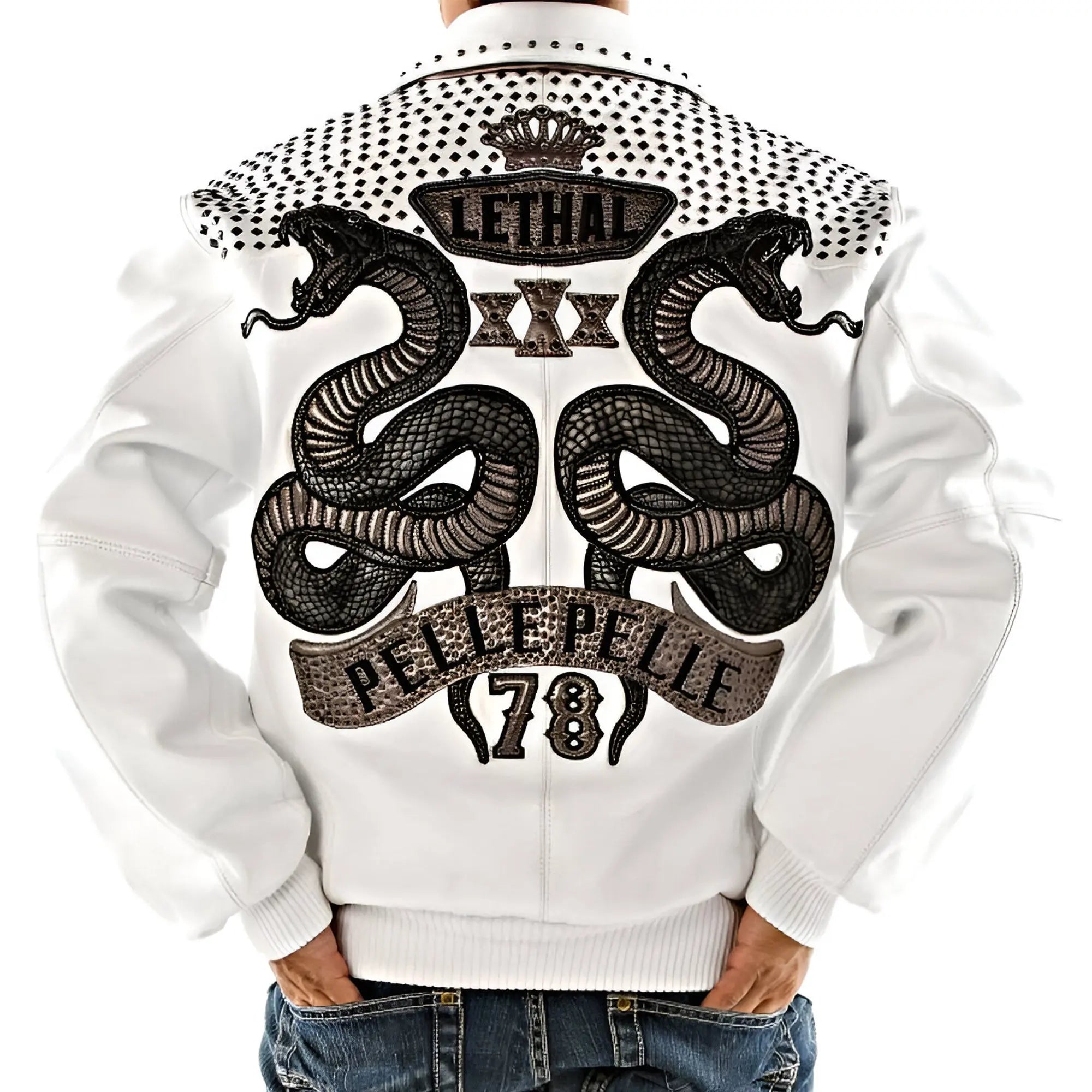 Men's White Pelle Pelle 1978 Studded Premium Cowhide Leather Jacket - Leather taboo
