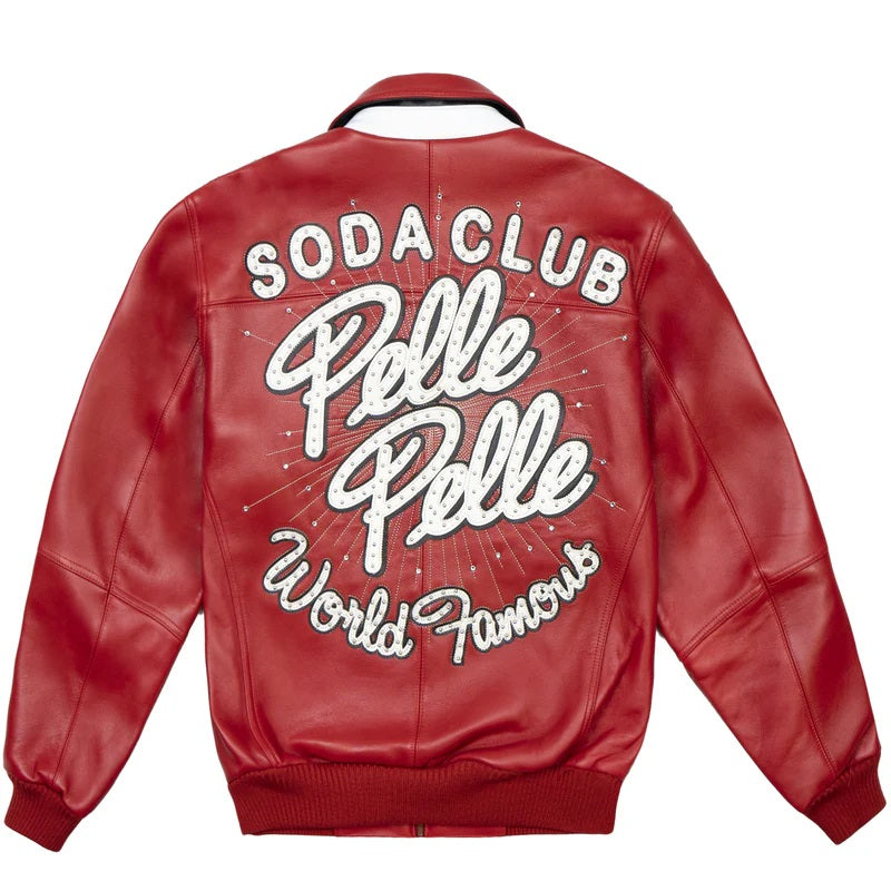 Men’s Red Pelle Pelle Leather Jacket – Premium Cowhide with Embroidered Logo