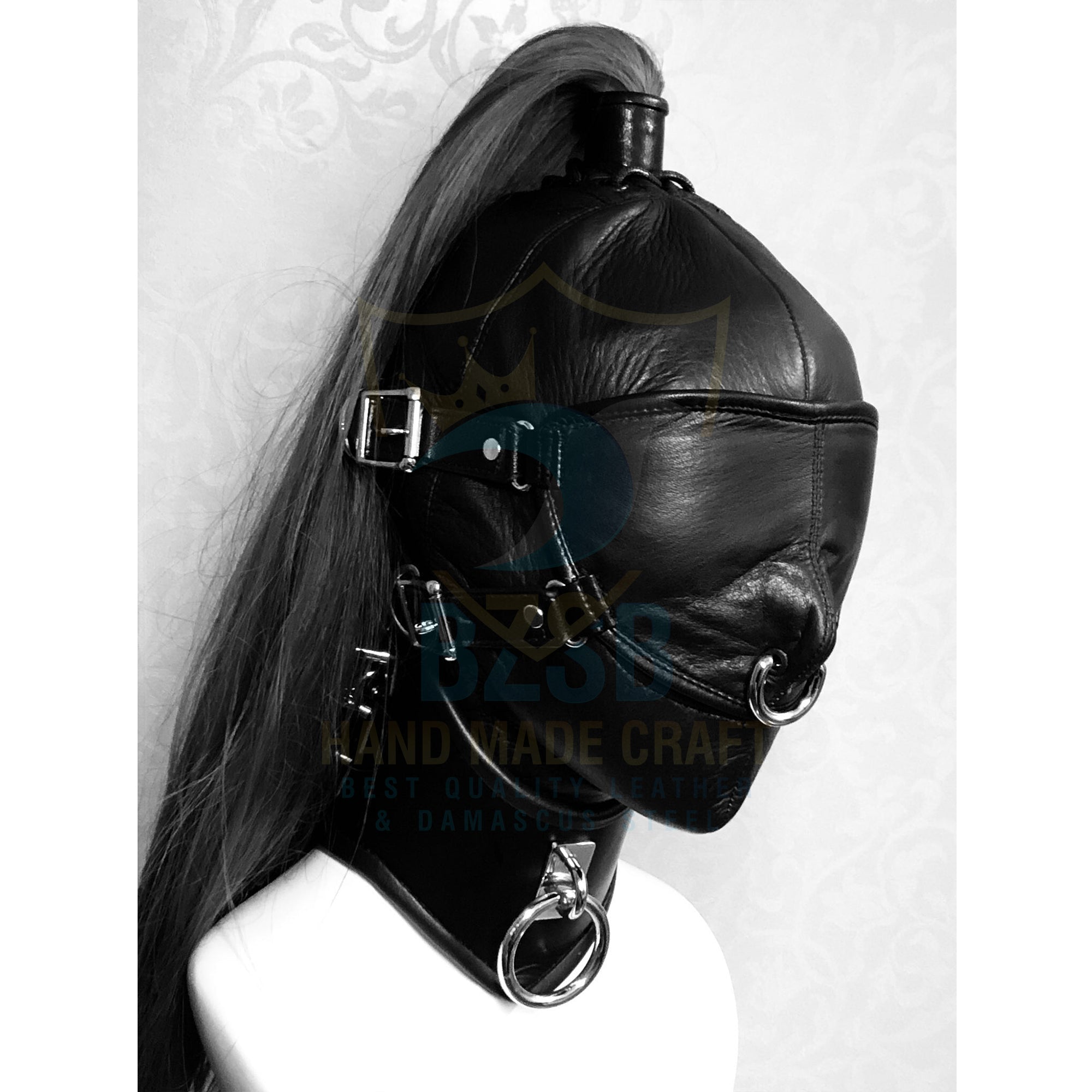 Women Genuine Leather Hood Muzzle with Removable Blindfold & neck collar BDSM Mask with Cover Leather BDSM without Hair No Hair Mistress leather taboo