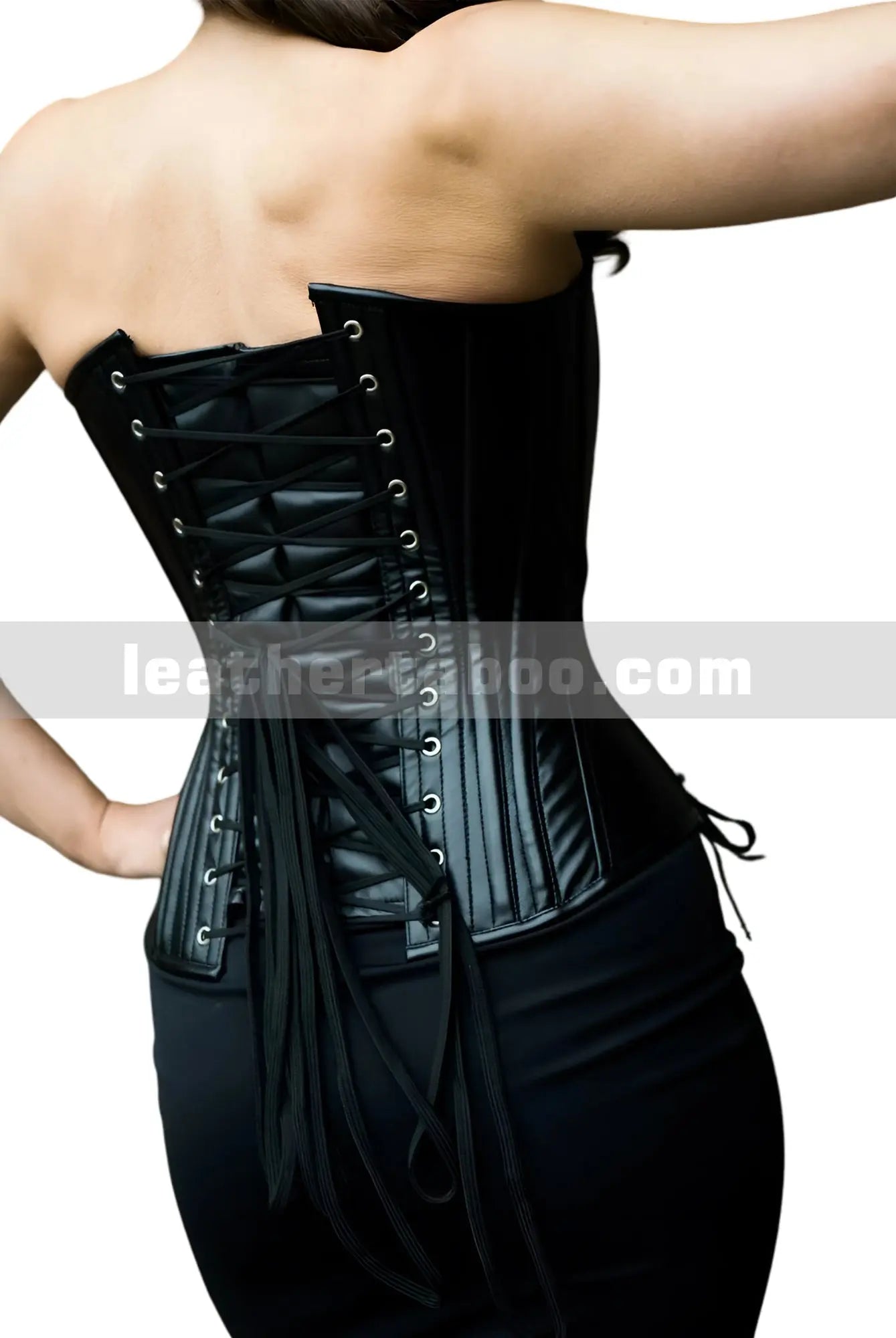 Black Lace-Up Leather Corset Top โ Women's Gothic Waist Cincher - Leather taboo