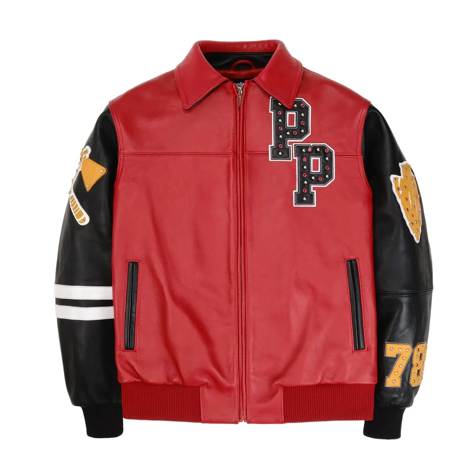 Menโs Pelle Pelle Premium Cowhide Leather Varsity Jacket โ Red & Black - Leather taboo