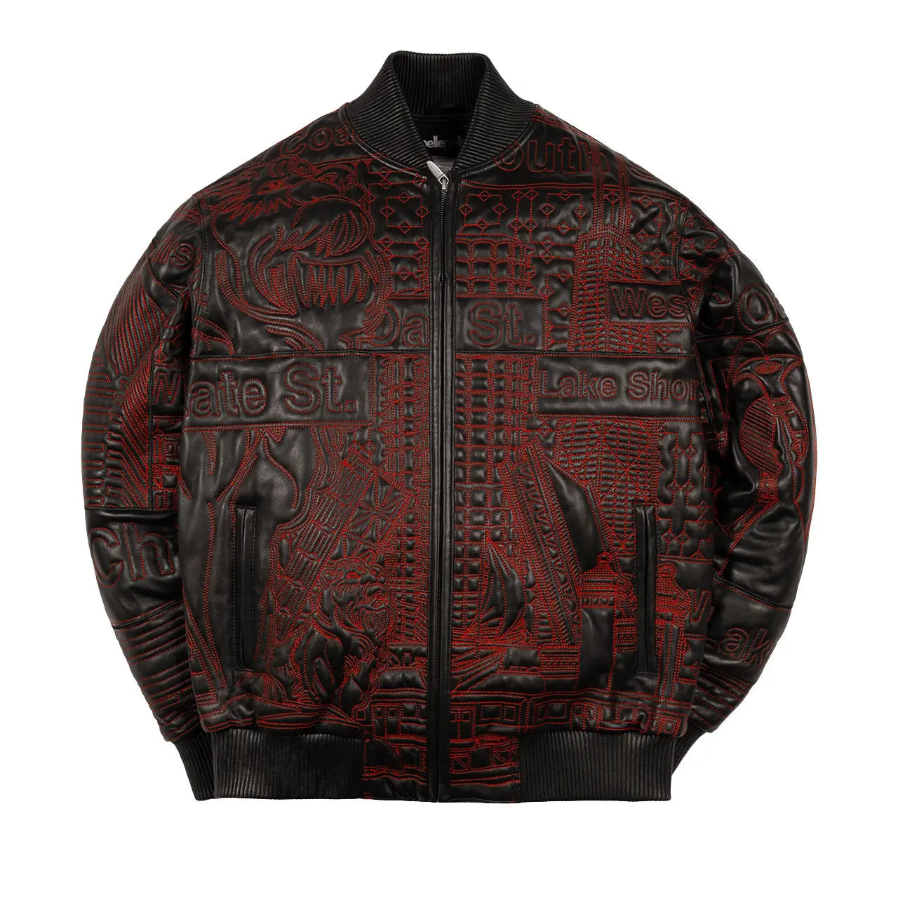 Pelle Pelle Chicago Quilted Black and Red Cowhide Leather Jacket for Men leathertaboo.com