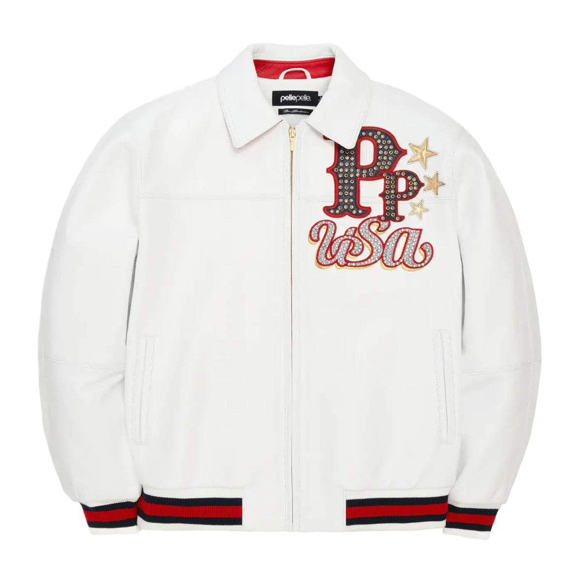 Premium Stars And Stripes Leather Jacket, front view