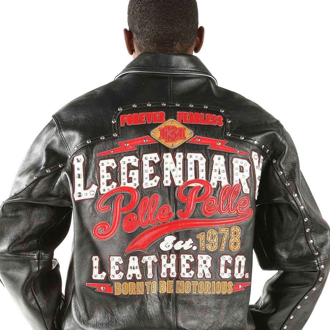 Legendary Black Red Leather Jacket, front view