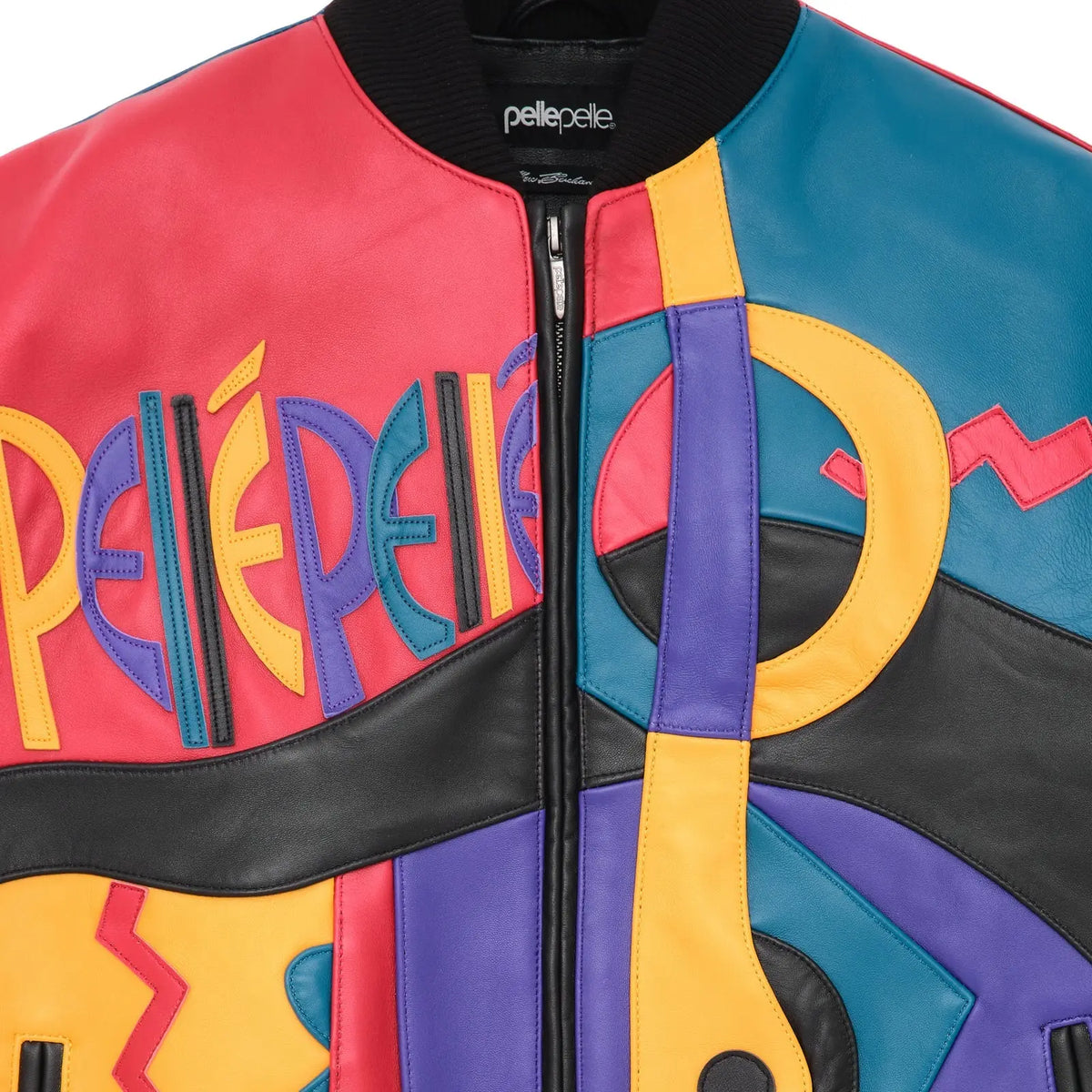 Men’s Pelle Pelle Premium Cowhide Leather Jacket – Multicolor Abstract Art Design - Leather taboo