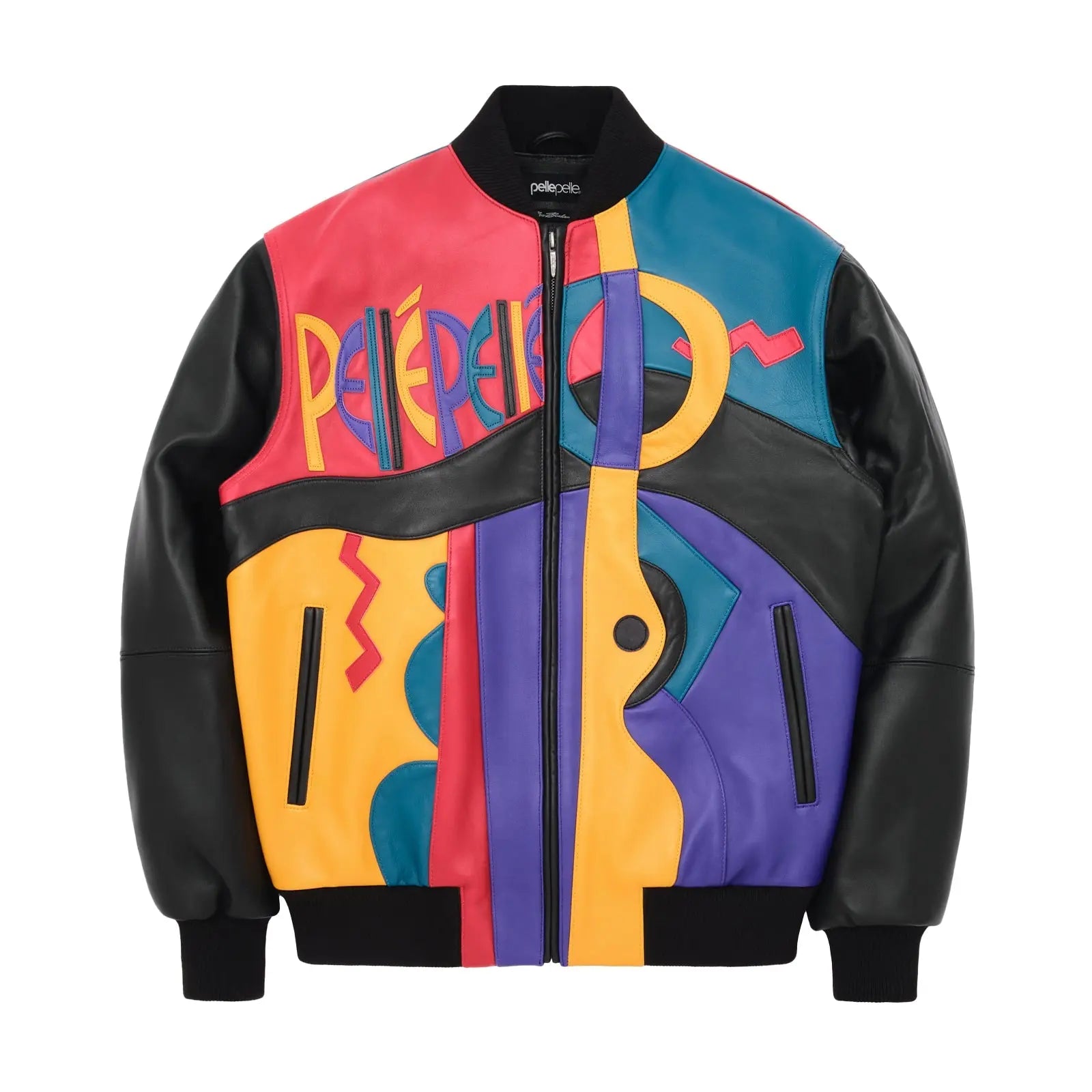Menโs Pelle Pelle Premium Cowhide Leather Jacket โ Multicolor Abstract Art Design - Leather taboo