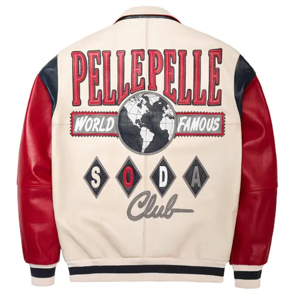 Pelle Pelle Soda Club 1978 Cowhide Leather Jacket for Men โ Red, Navy & Cream Varsity Bomber - Leather taboo