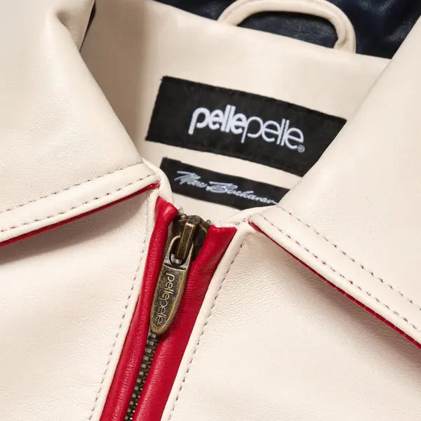 Pelle Pelle Soda Club 1978 Cowhide Leather Jacket for Men – Red, Navy & Cream Varsity Bomber - Leather taboo