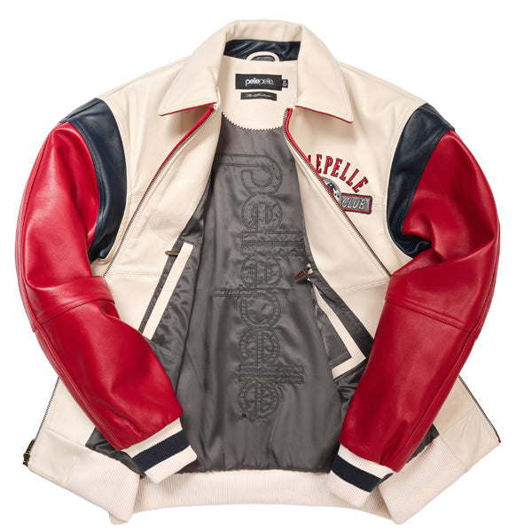 Pelle Pelle Soda Club 1978 Cowhide Leather Jacket for Men – Red, Navy & Cream Varsity Bomber
