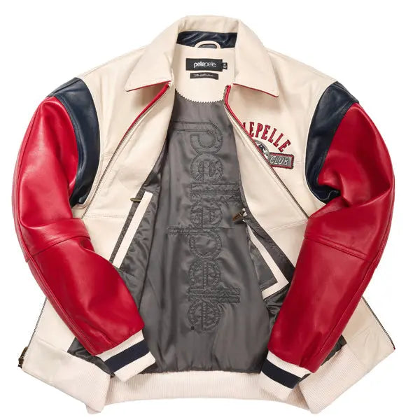 Pelle Pelle Soda Club 1978 Cowhide Leather Jacket for Men – Red, Navy & Cream Varsity Bomber - Leather taboo