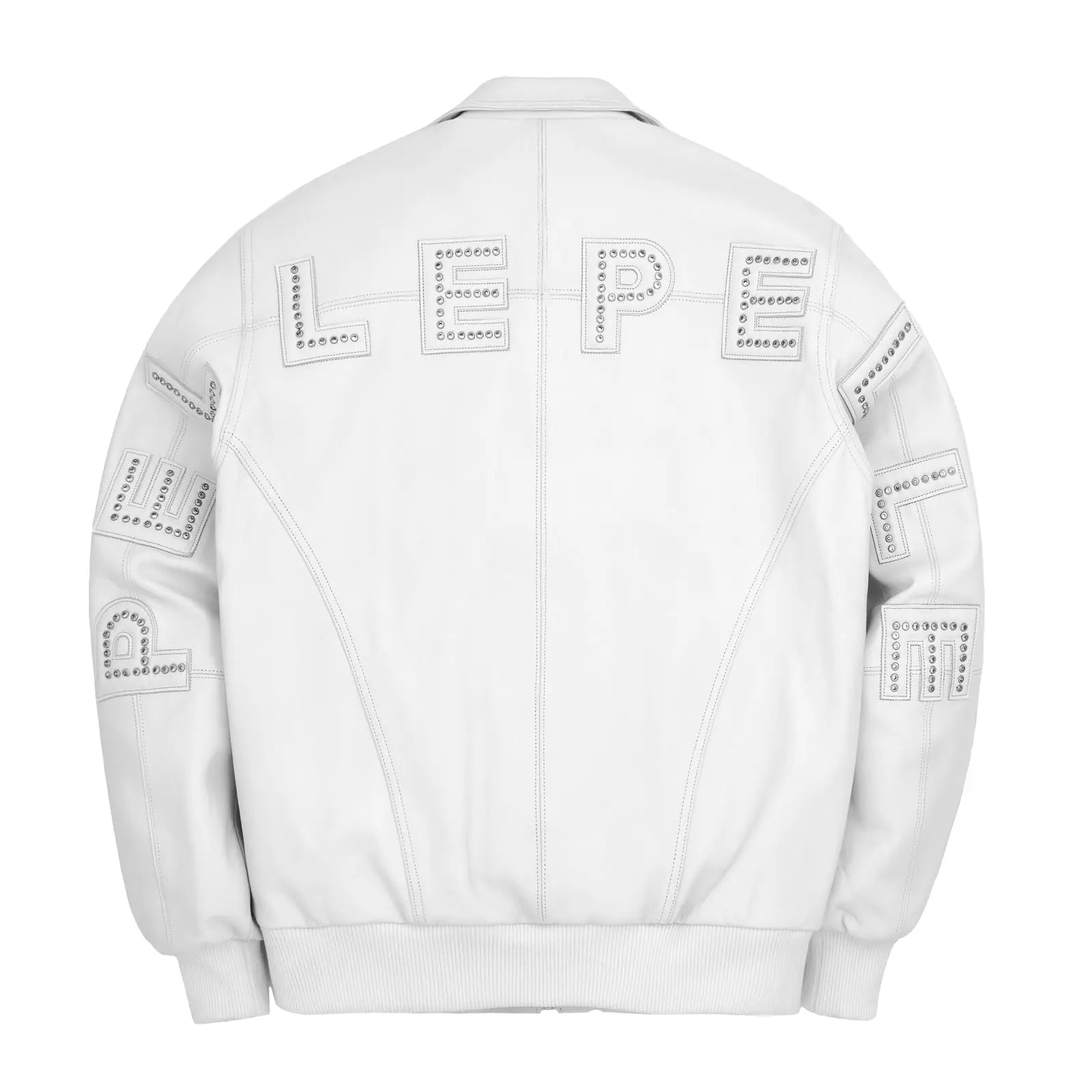 Men's white Premium Cowhide Leather Jacket โ Pelle Pelle Style with Red Trim & Embroidered Logo - Leather taboo