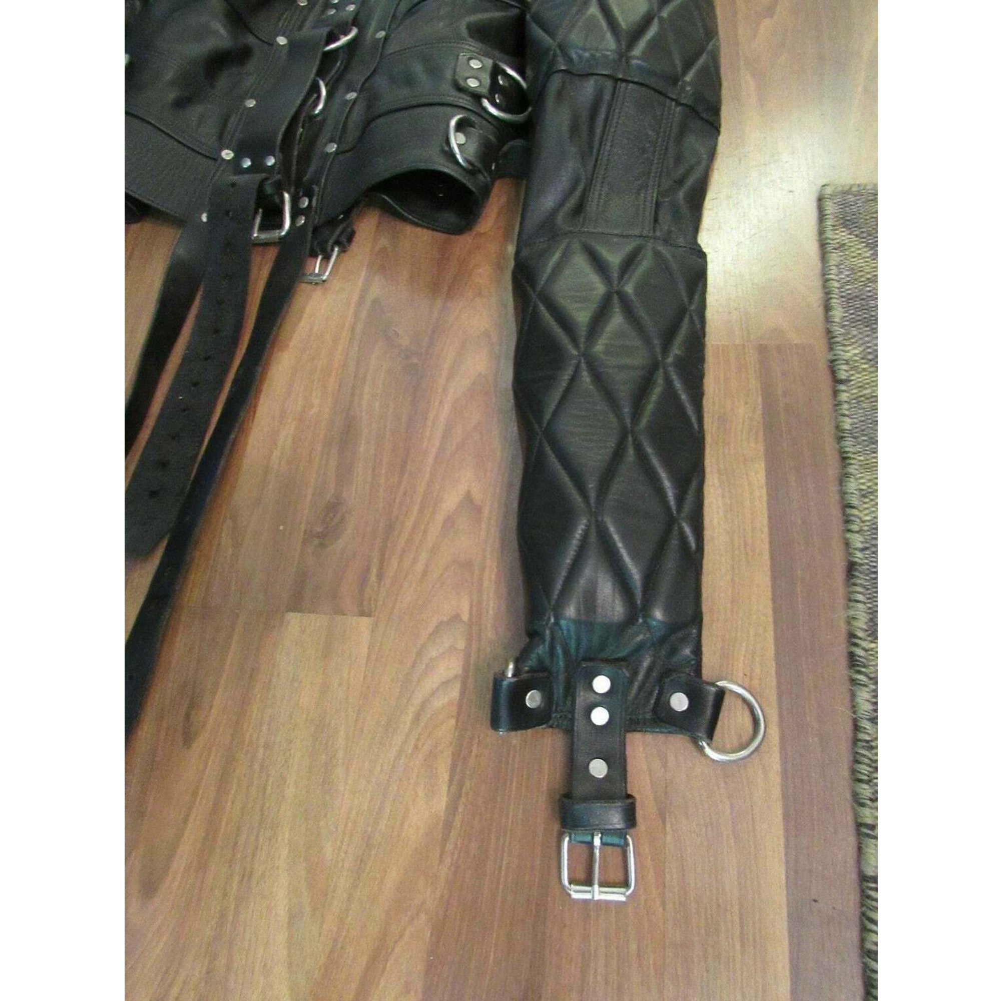 Real Leather Heavy Duty Padded Straitjacket Clubwear Straight Jacket Adjustable Strap & Removable Chest Flaps for women Body Bondage Harness) leather taboo