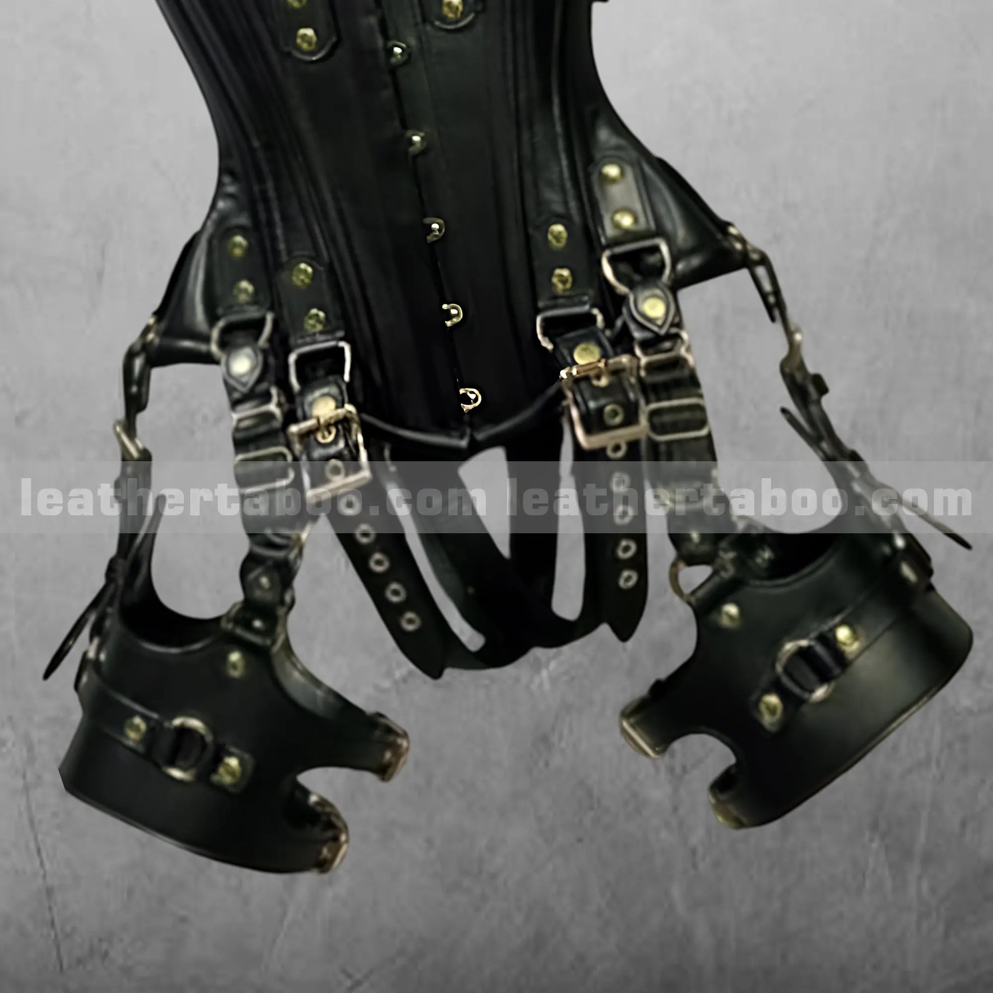 Full-Body Leather Bondage Corset Set with Cuffs & Harness Straps โ Fetish BDSM Restraint Gear - Leather taboo