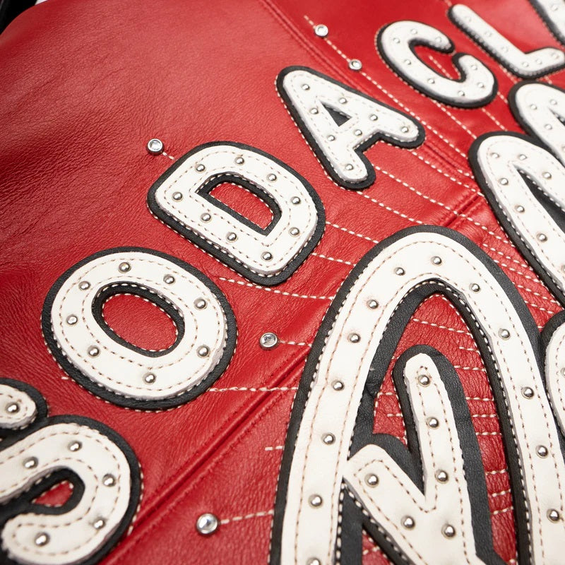 Men’s Red Pelle Pelle Leather Jacket – Premium Cowhide with Embroidered Logo