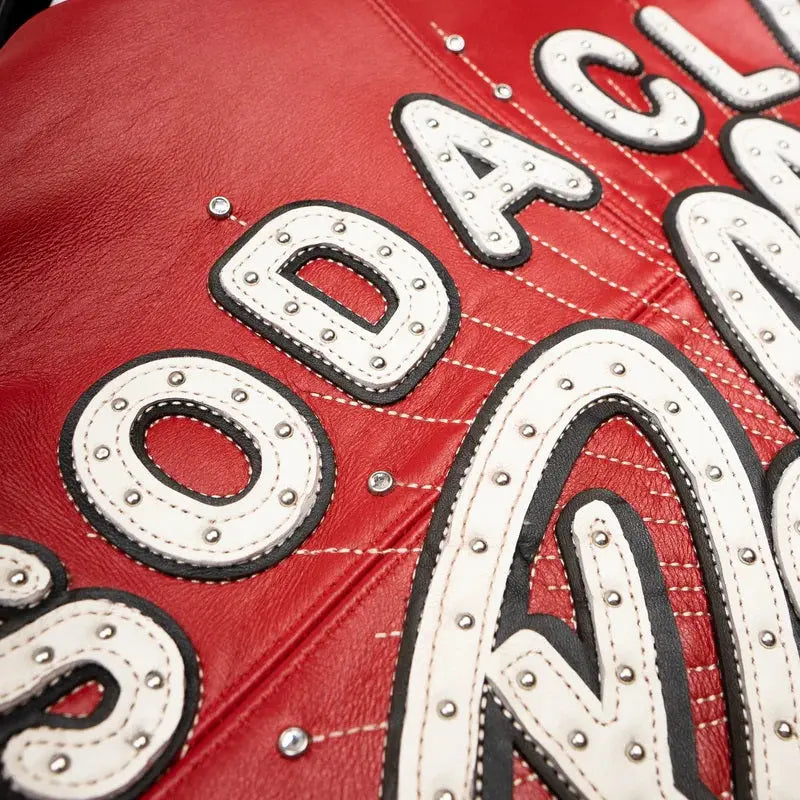 Men’s Red Pelle Pelle Leather Jacket – Premium Cowhide with Embroidered Logo - Leather taboo