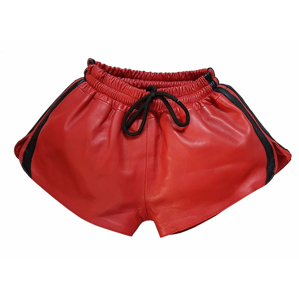 UNI Sex Real Leather Shorts - Red - Leather taboo