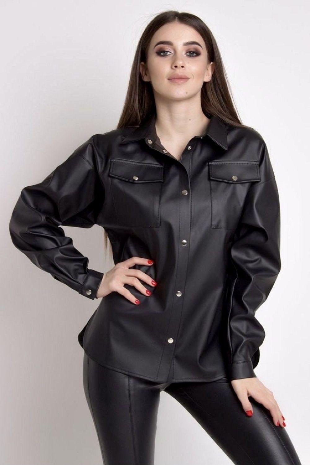 Women's Black Leather Pants & Shirt - Real Leather Full Suit