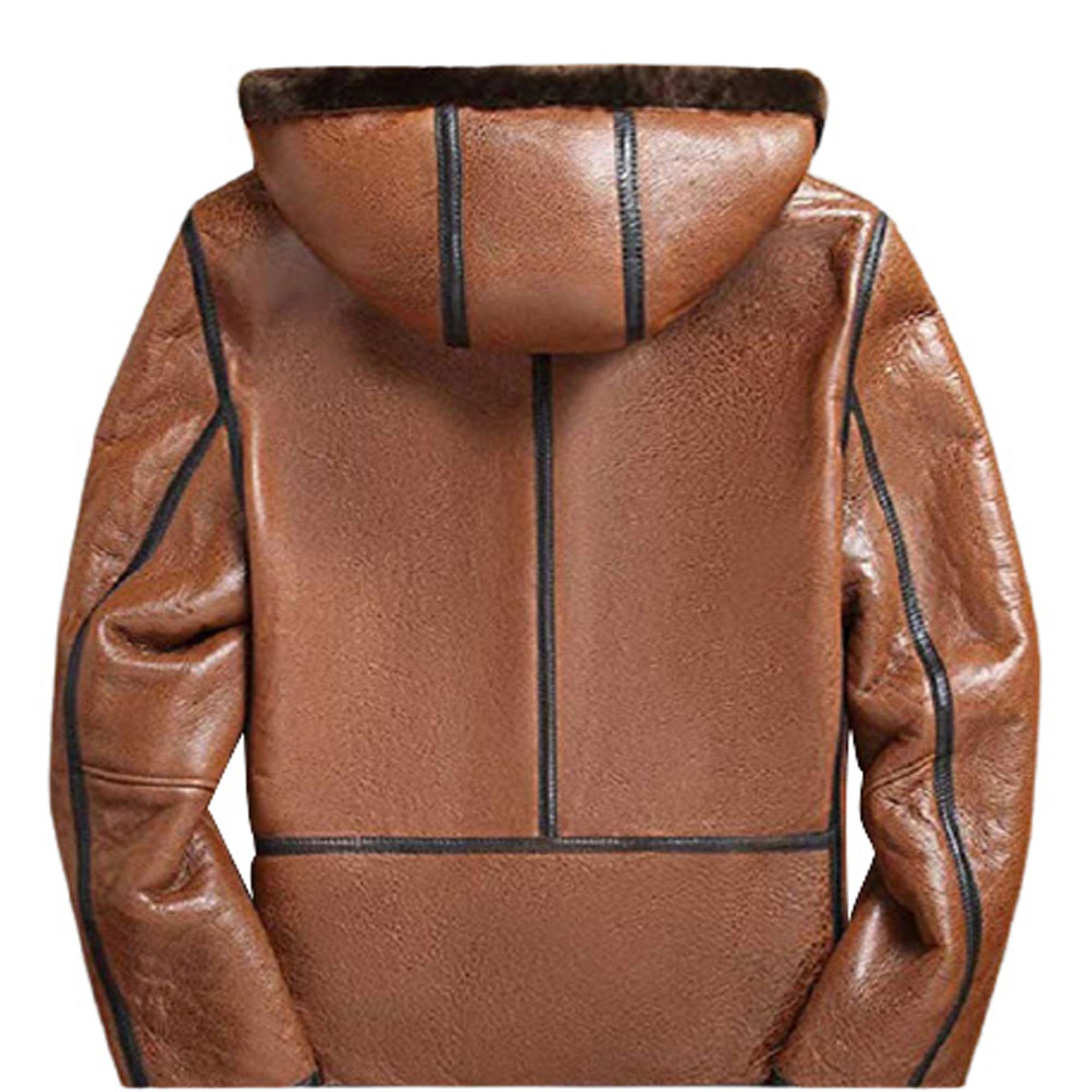Mens Sheepskin brown hooded Jacket leather taboo
