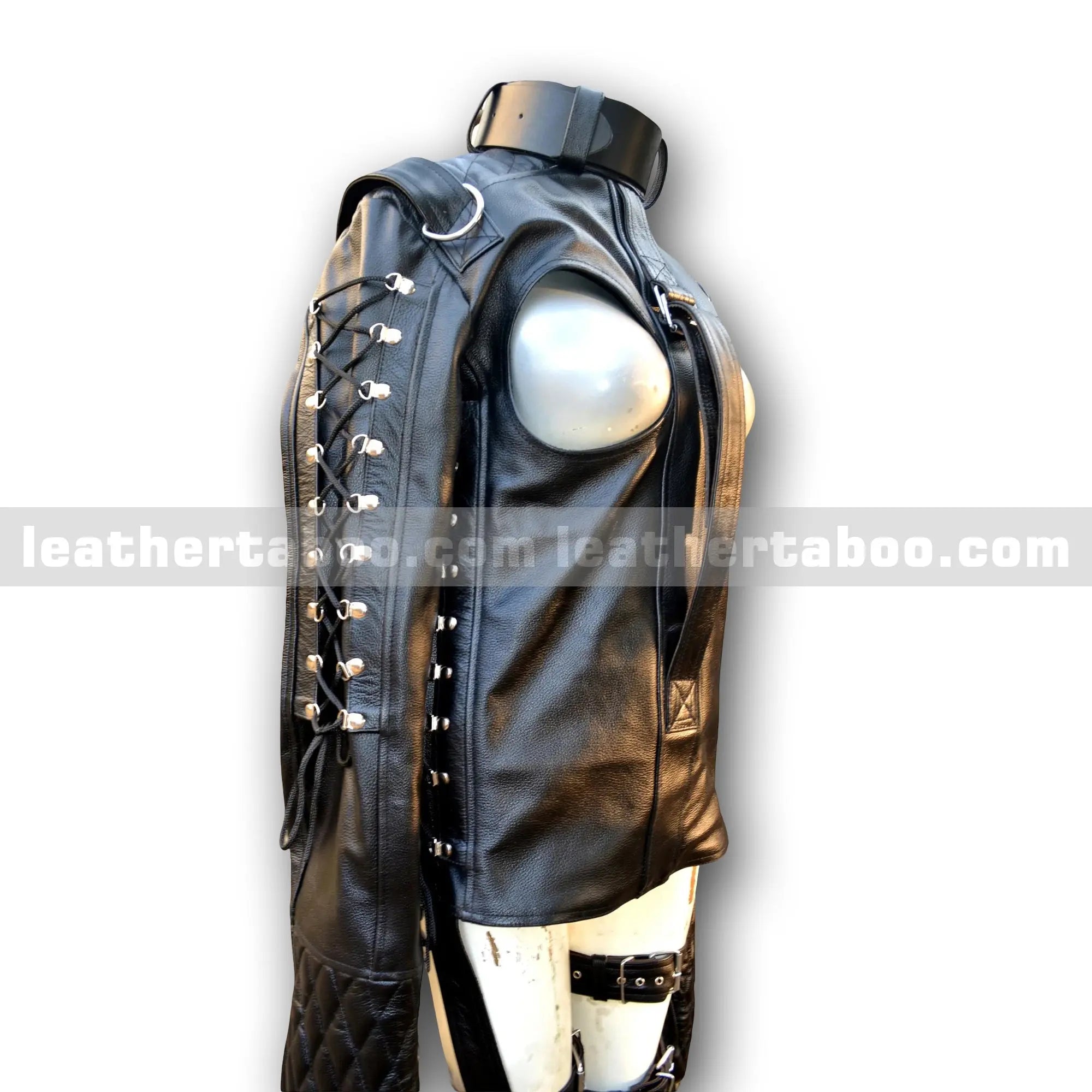 Women's Premium Cowhide Leather Straitjacket with Exposed Breast Cutouts - Leather taboo