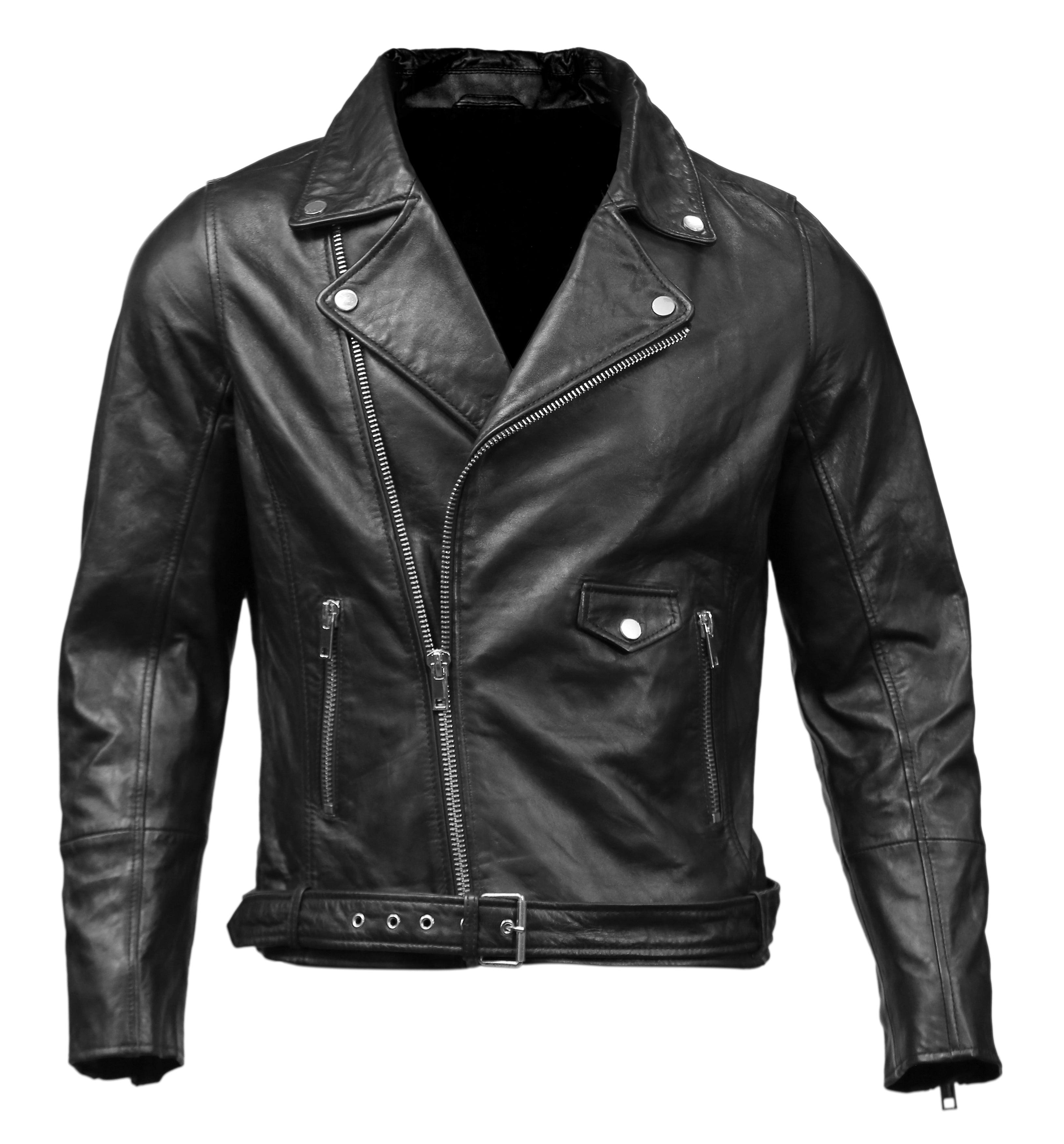 Men's Sheepskin Leather Biker Jacket - Zip Up Slim Fit Motorcycle Jacket
