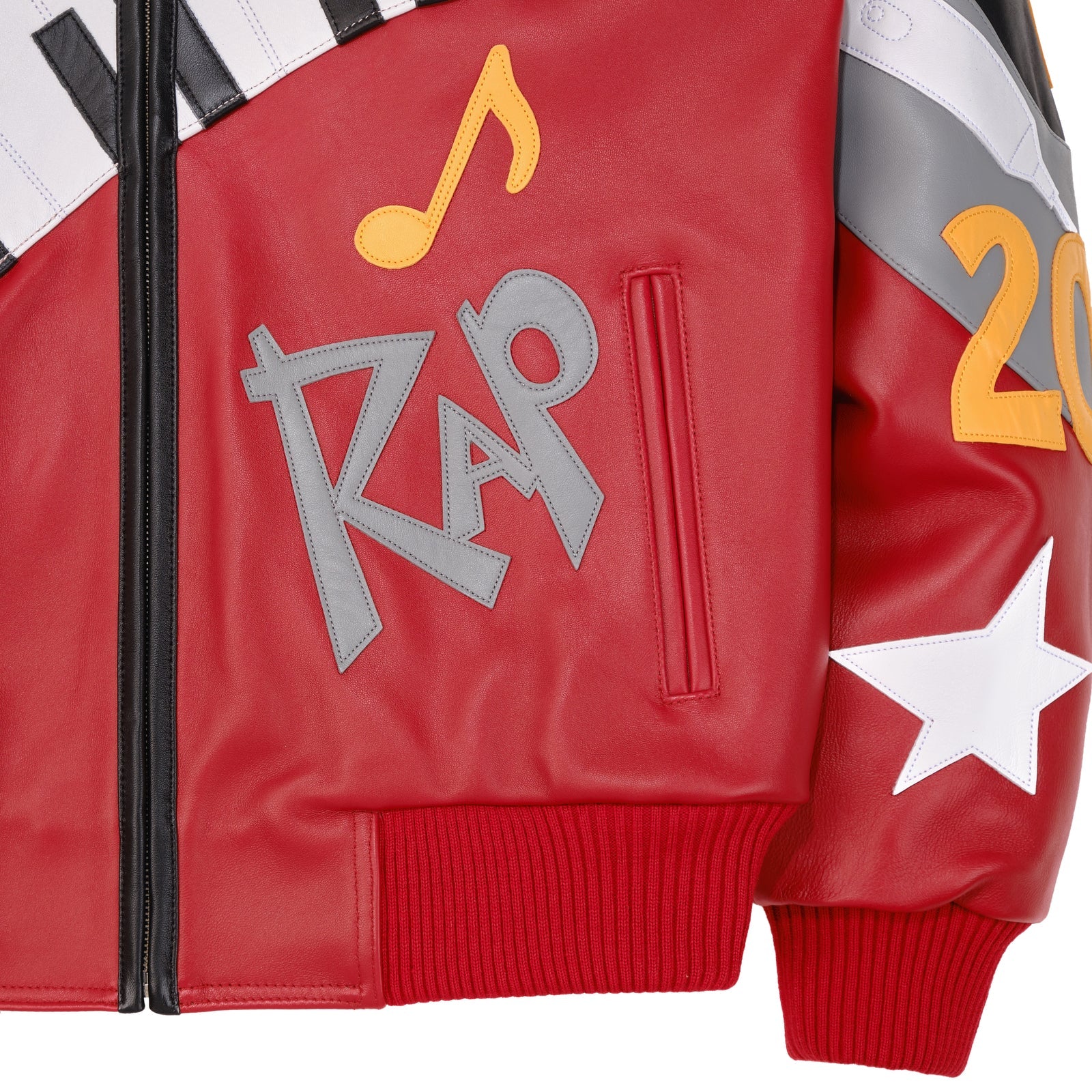 Men’s Pelle Pelle 50 Years of Hip Hop Red Leather Jacket – Premium Cowhide Bomber with Music-Inspired Graphics & Street Style Vibes