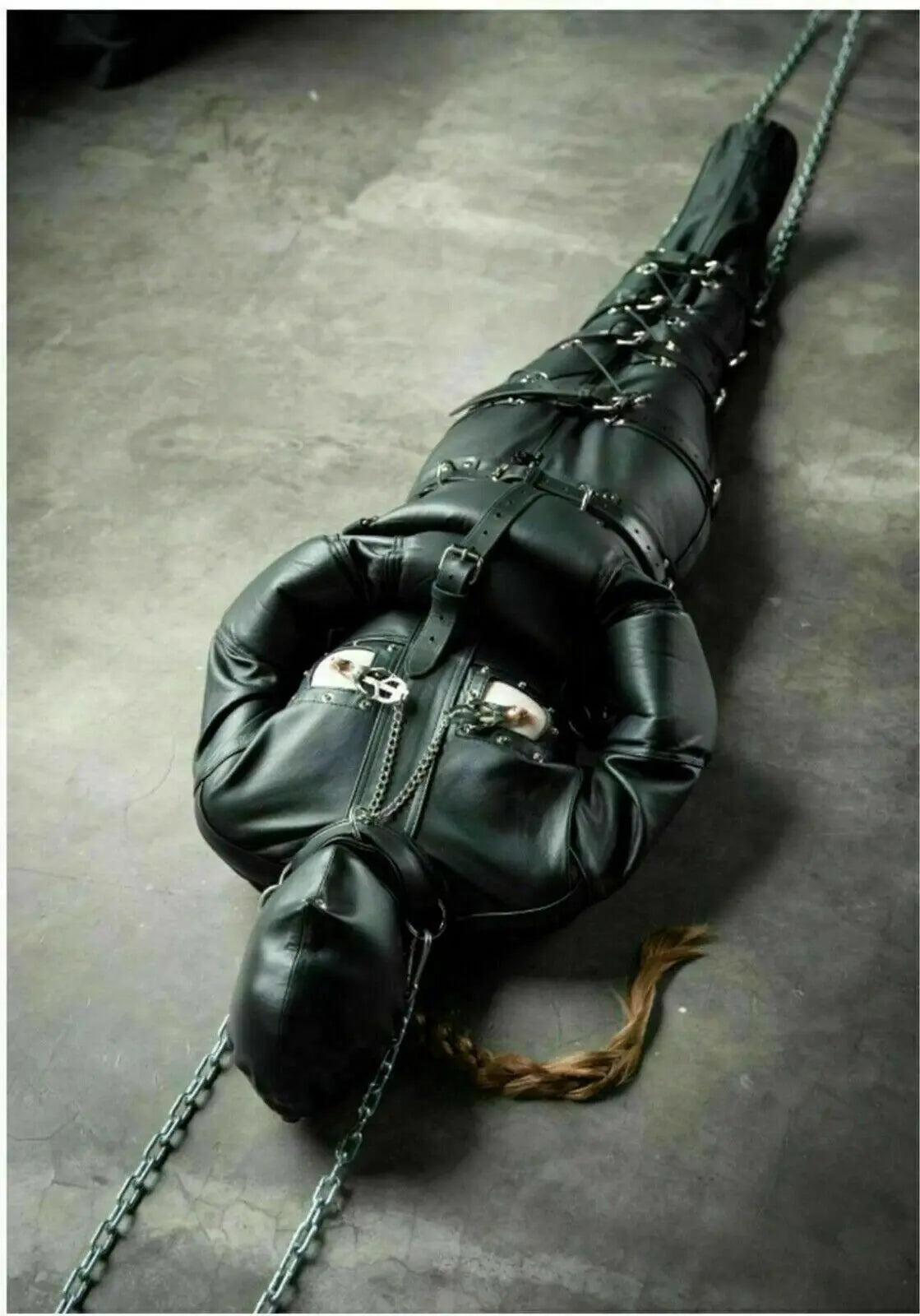 Leather BDSM Sleep Sack Sensory Deprivation Bondage Body Bag With Hood